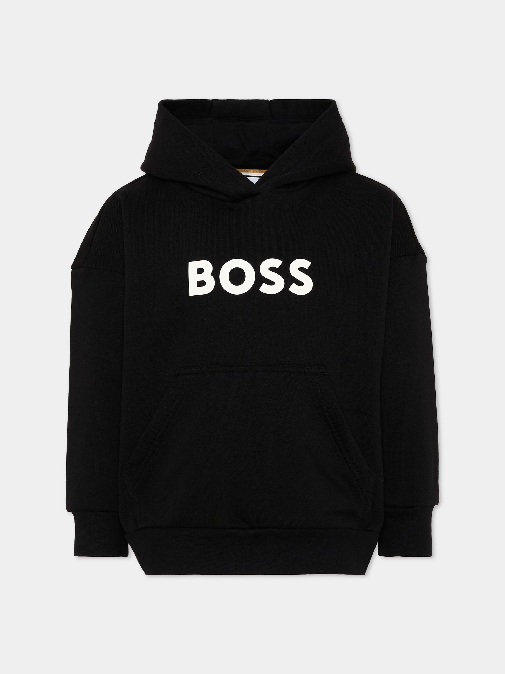 Felpa nera per bambino con logo,Boss,J53396 09B