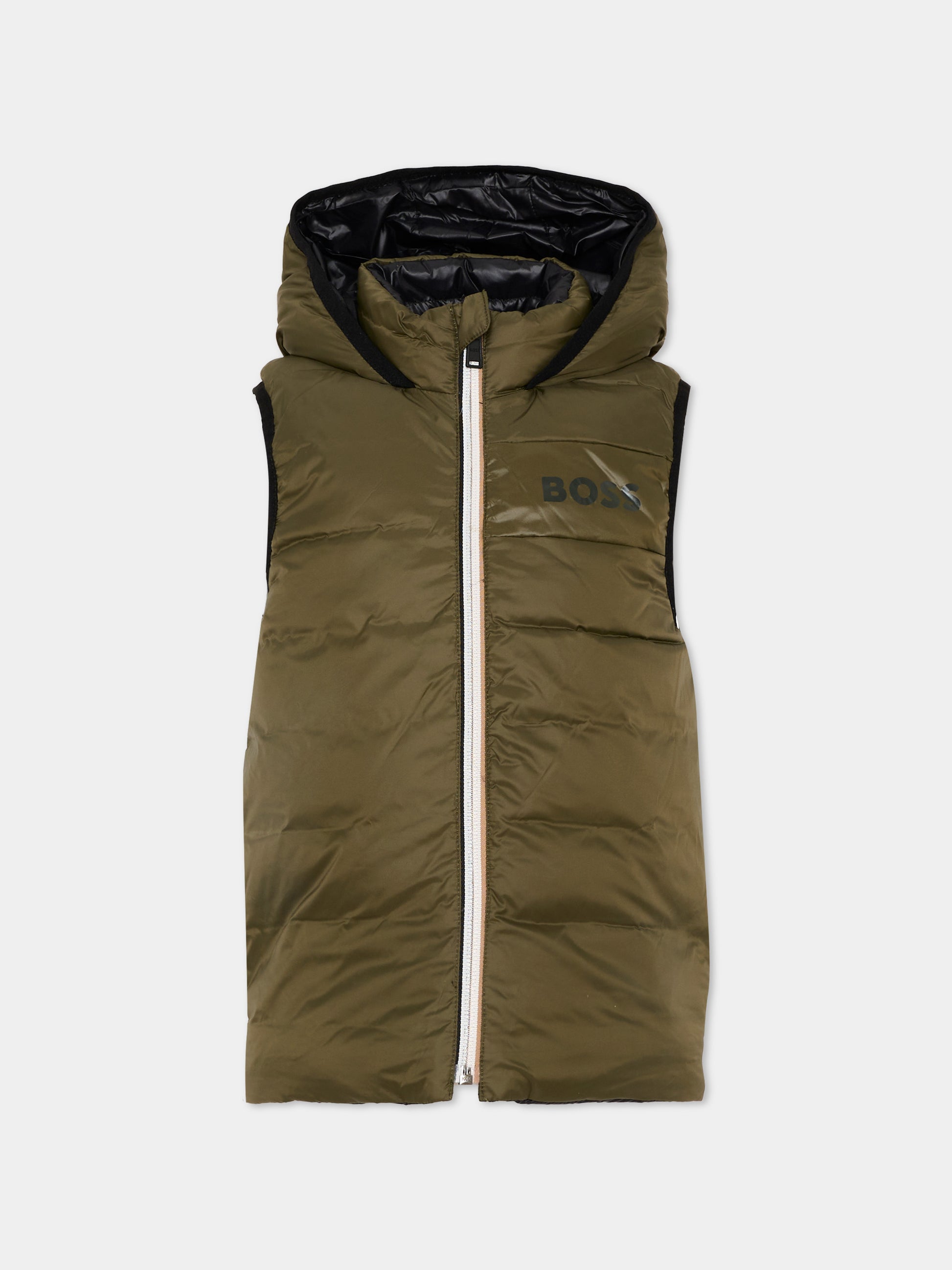 Gilet verde per bambino con logo,Boss,J53436 63D
