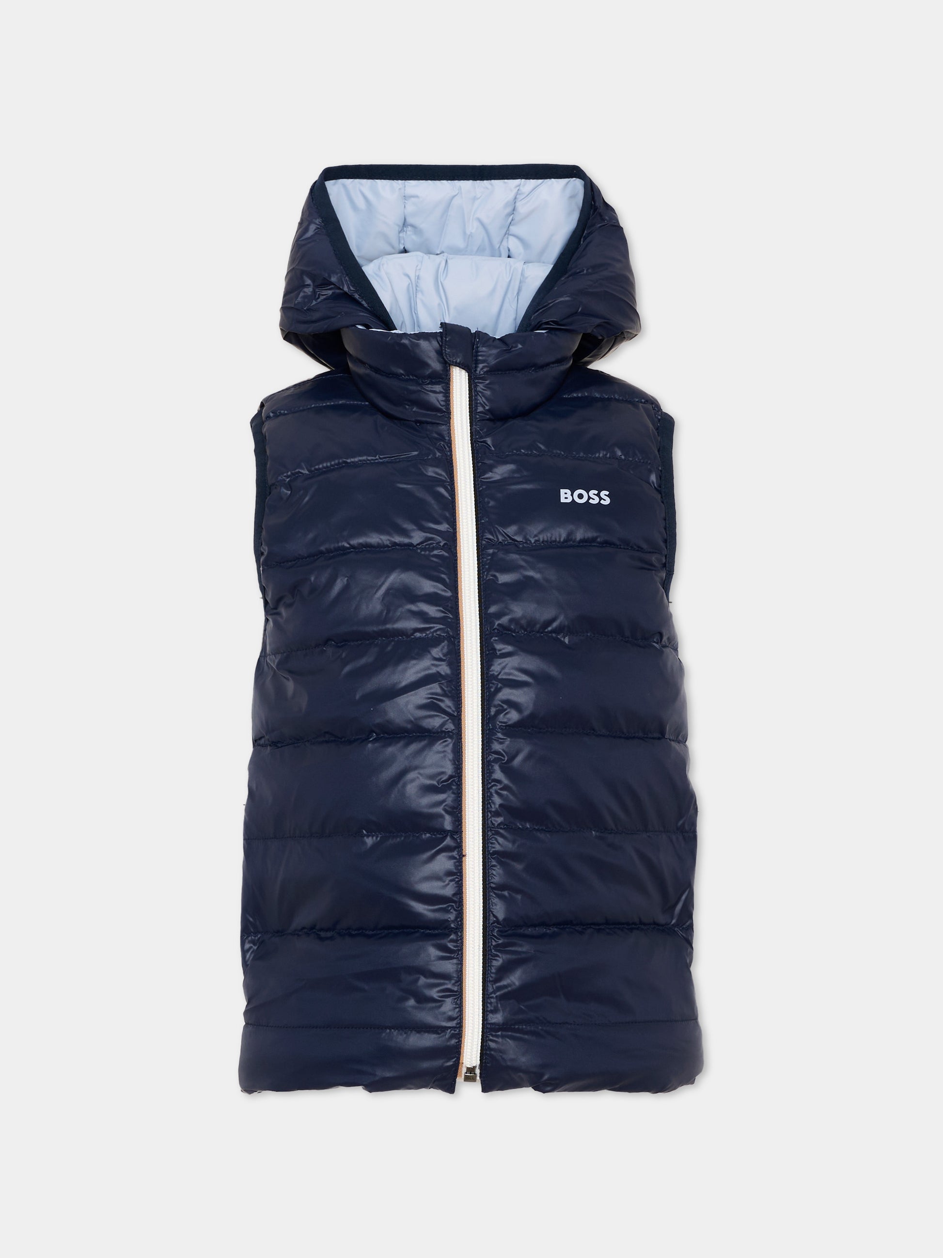 Gilet celeste per bambino con logo,Boss,J53436 796