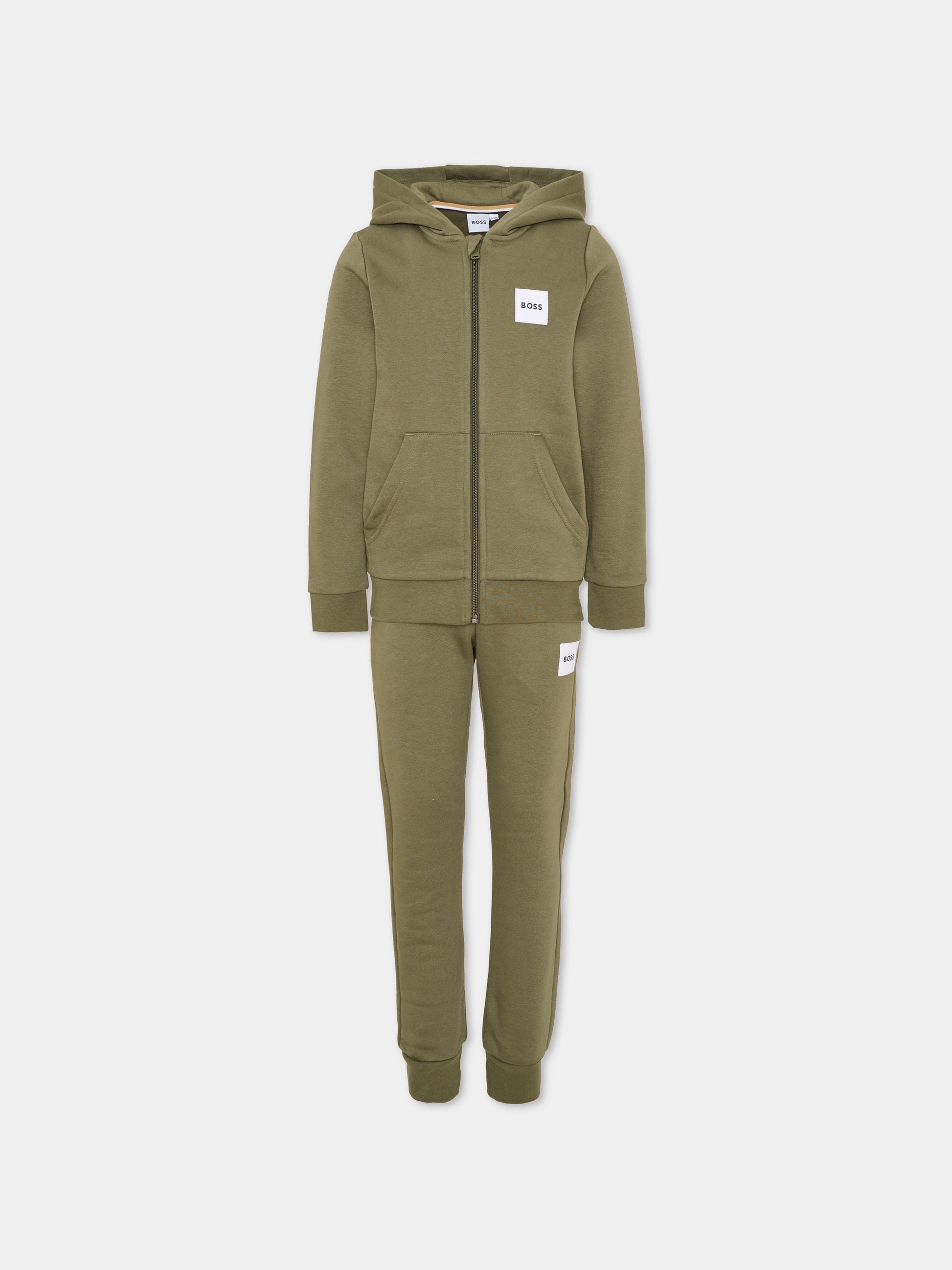 Completo sportivo lungo verde per bambino con logo,Boss,J53442 63D