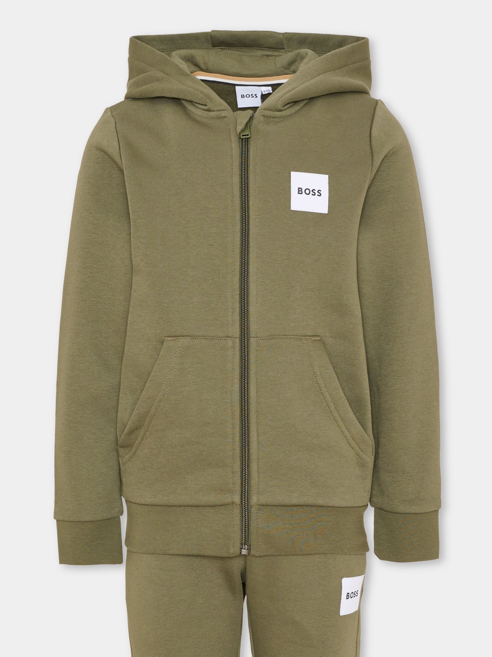 Completo sportivo lungo verde per bambino con logo,Boss,J53442 63D