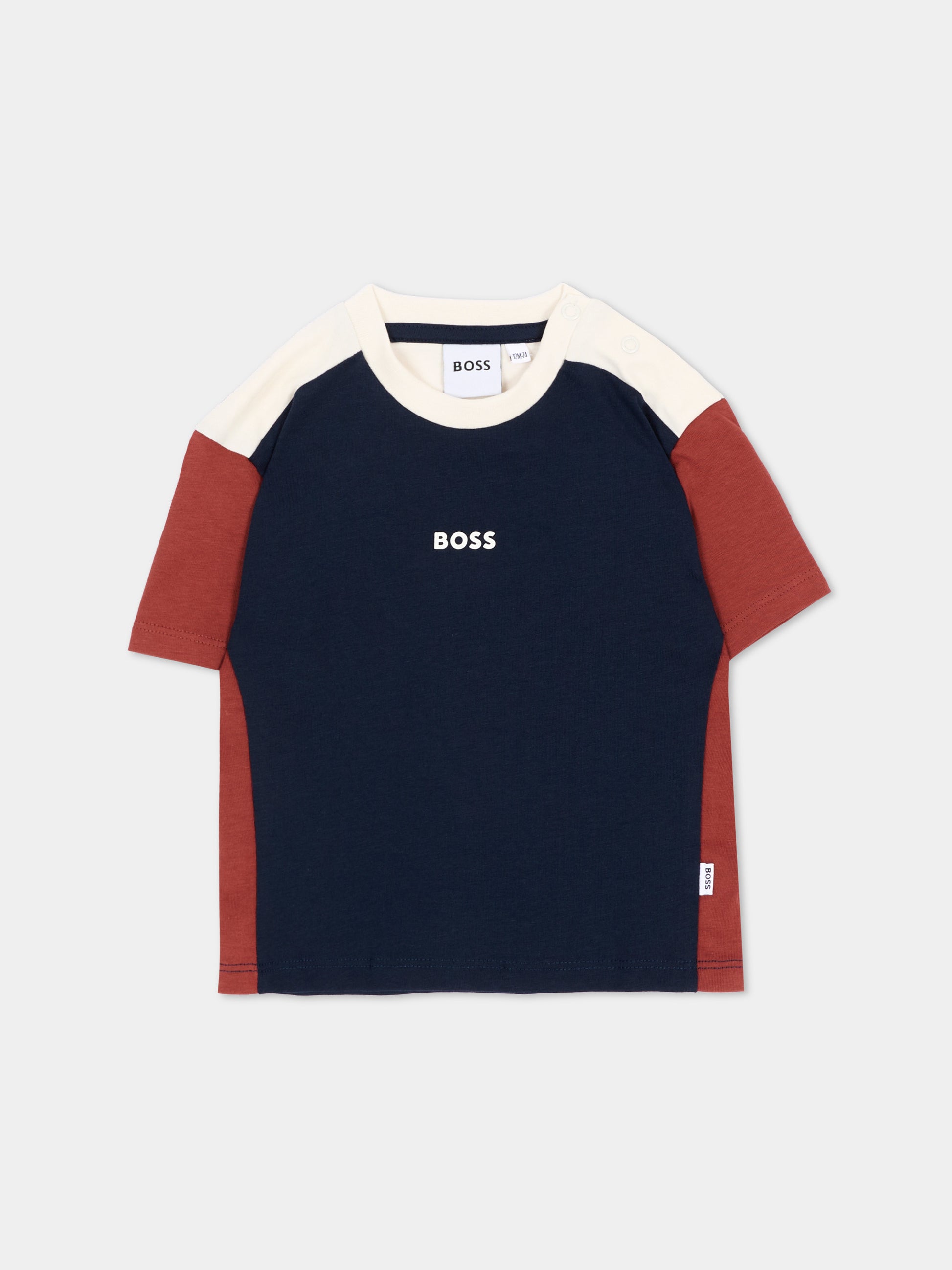 T-shirt blu per neonato con logo,Boss,J53483 849