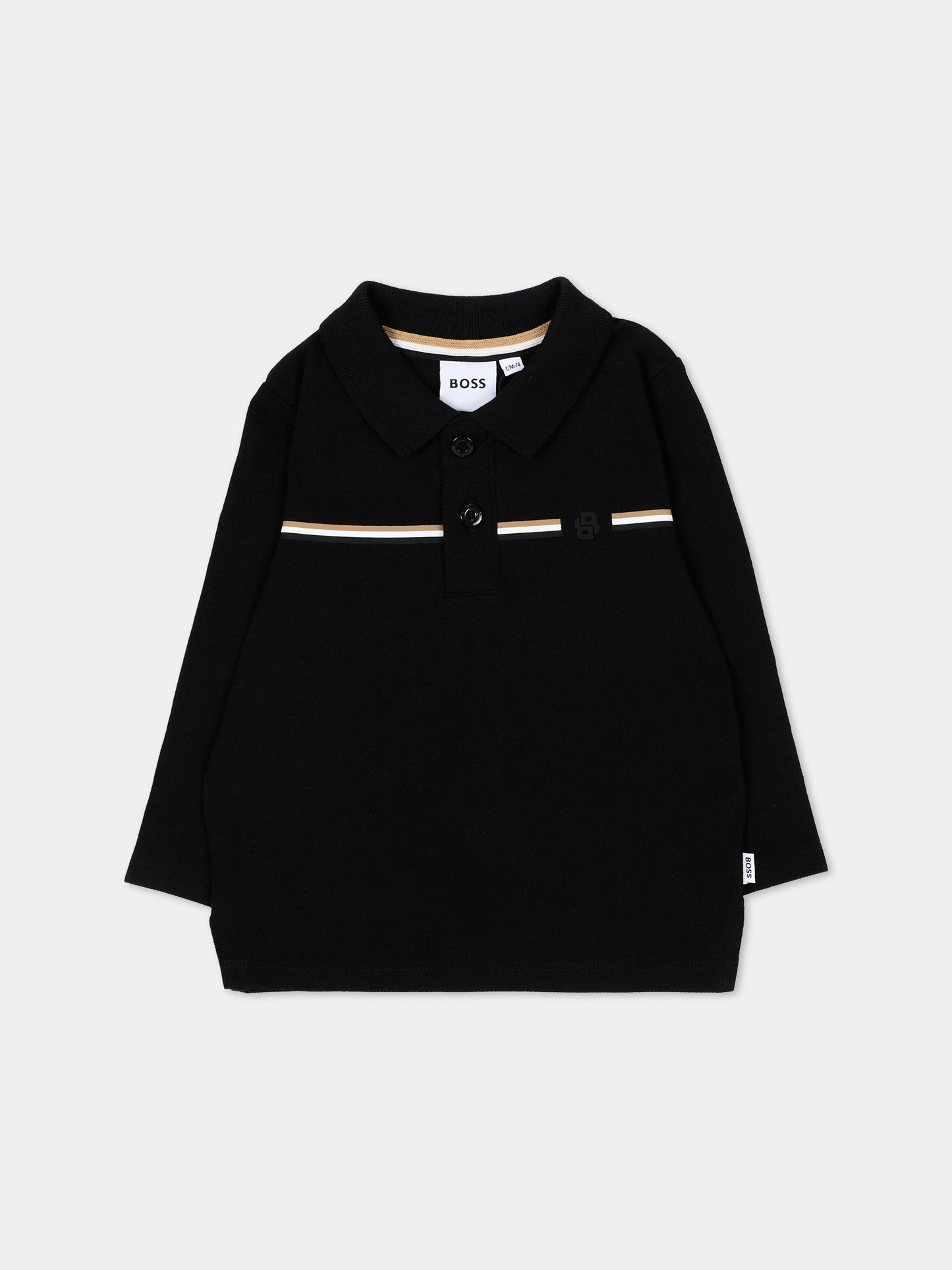 Polo nera per neonato con logo,Boss,J53485 09B