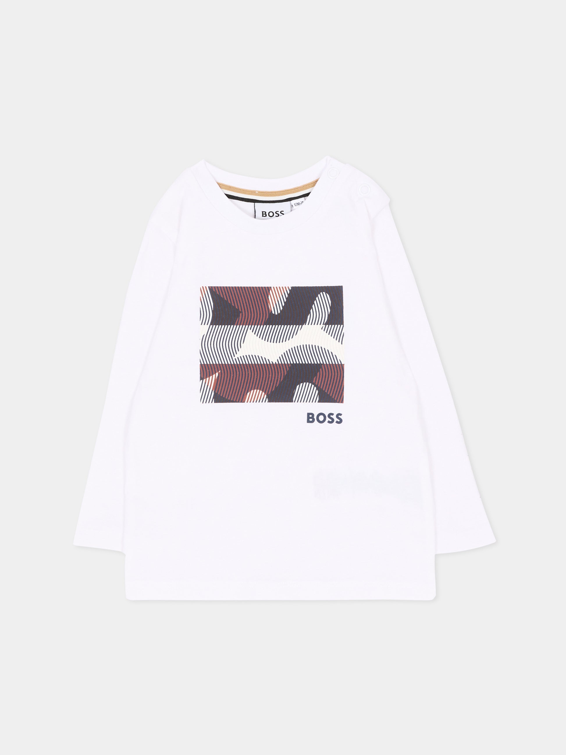 T-shirt bianca per neonato con logo,Boss,J53502 10P