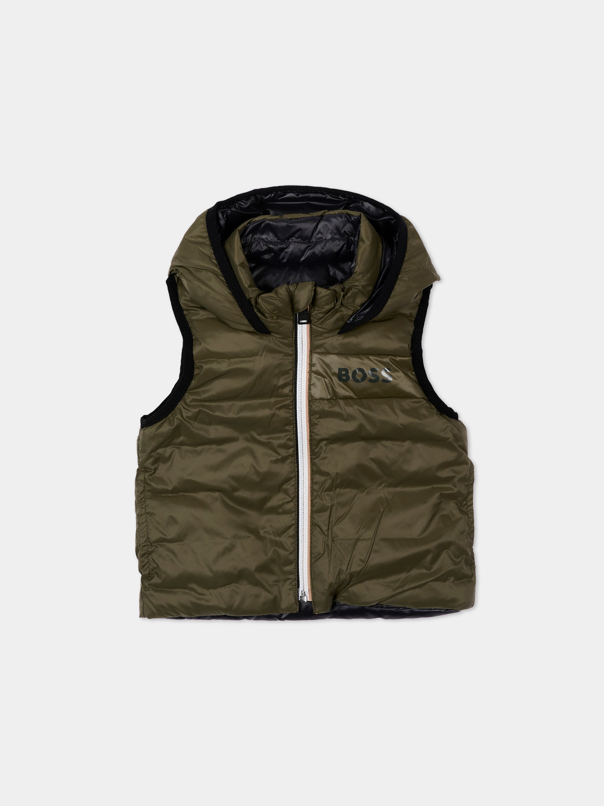 Gilet verde per neonato con logo,Boss,J53506 63D