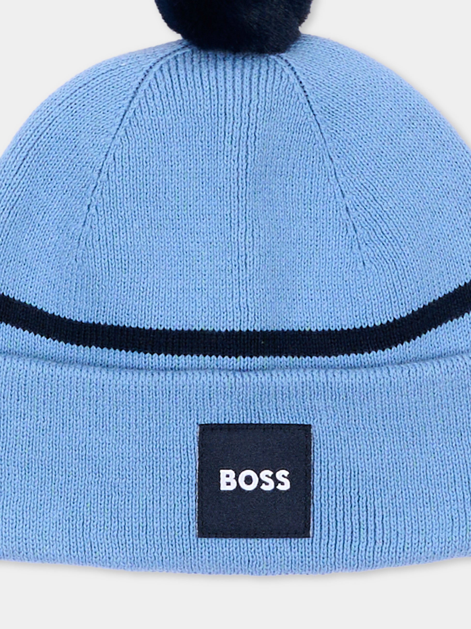 Berretto azzurro per neonato con logo,Boss,J53566 81N