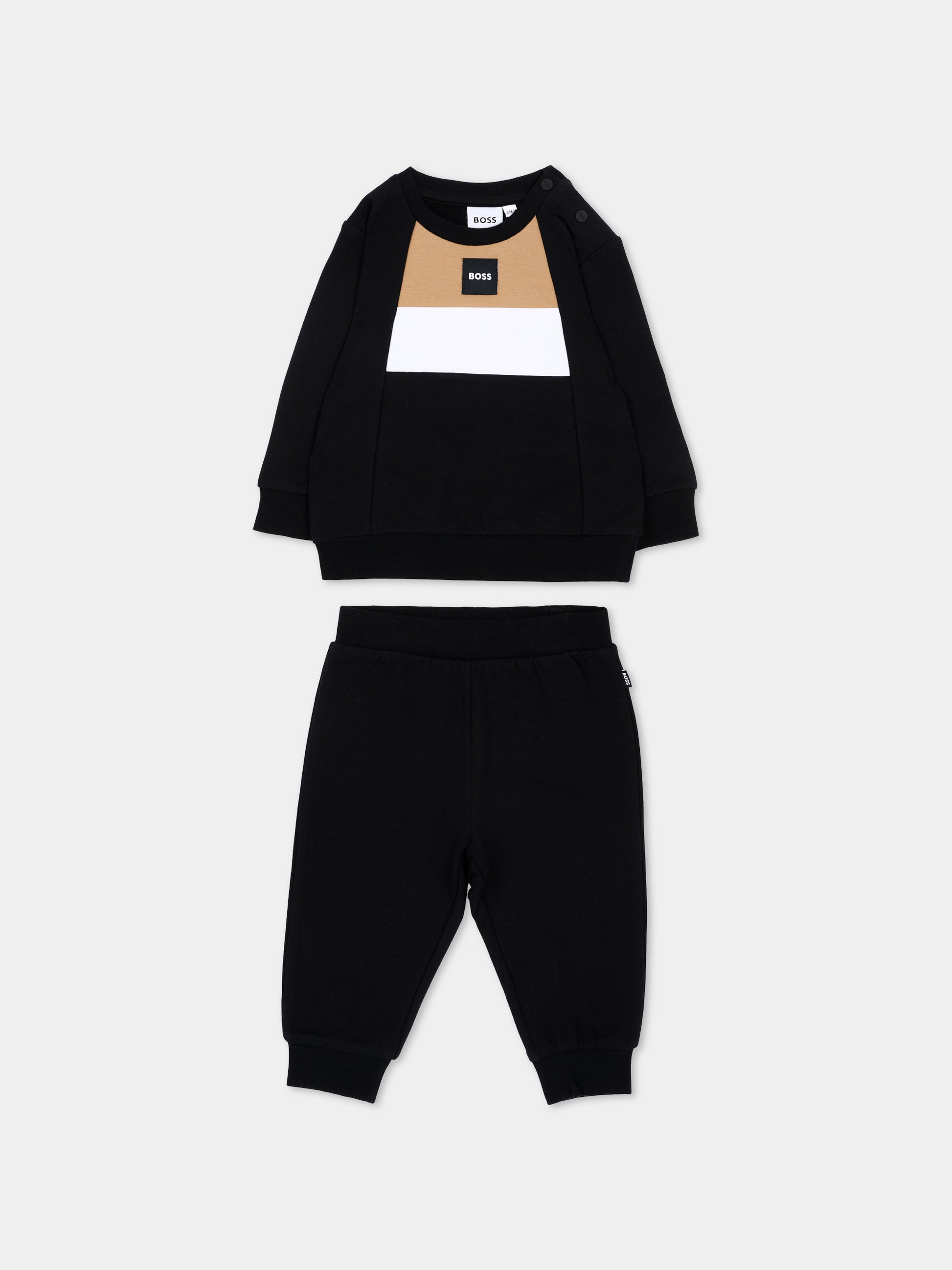 Completo sportivo nero per neonato con logo,Boss,J53699 09B