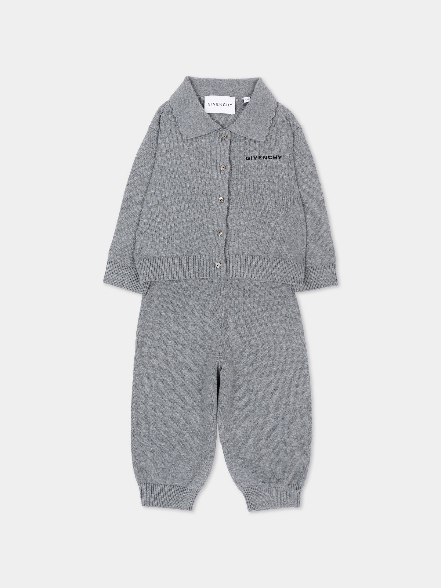 Completo sportivo lungo grigio per neonata con logo,Givenchy Kids,H31295 A47