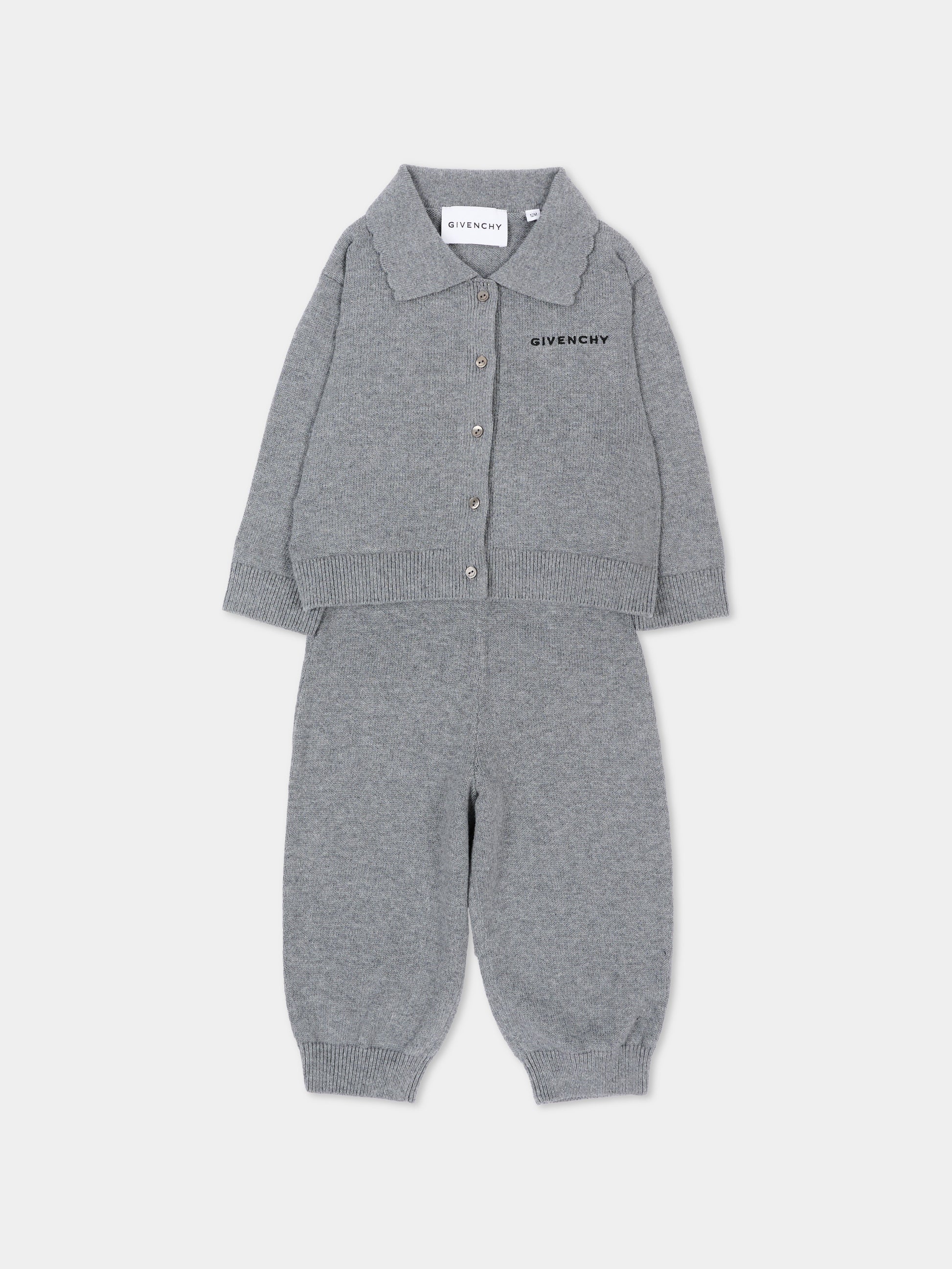 Completo sportivo lungo grigio per neonata con logo,Givenchy Kids,H31295 A47