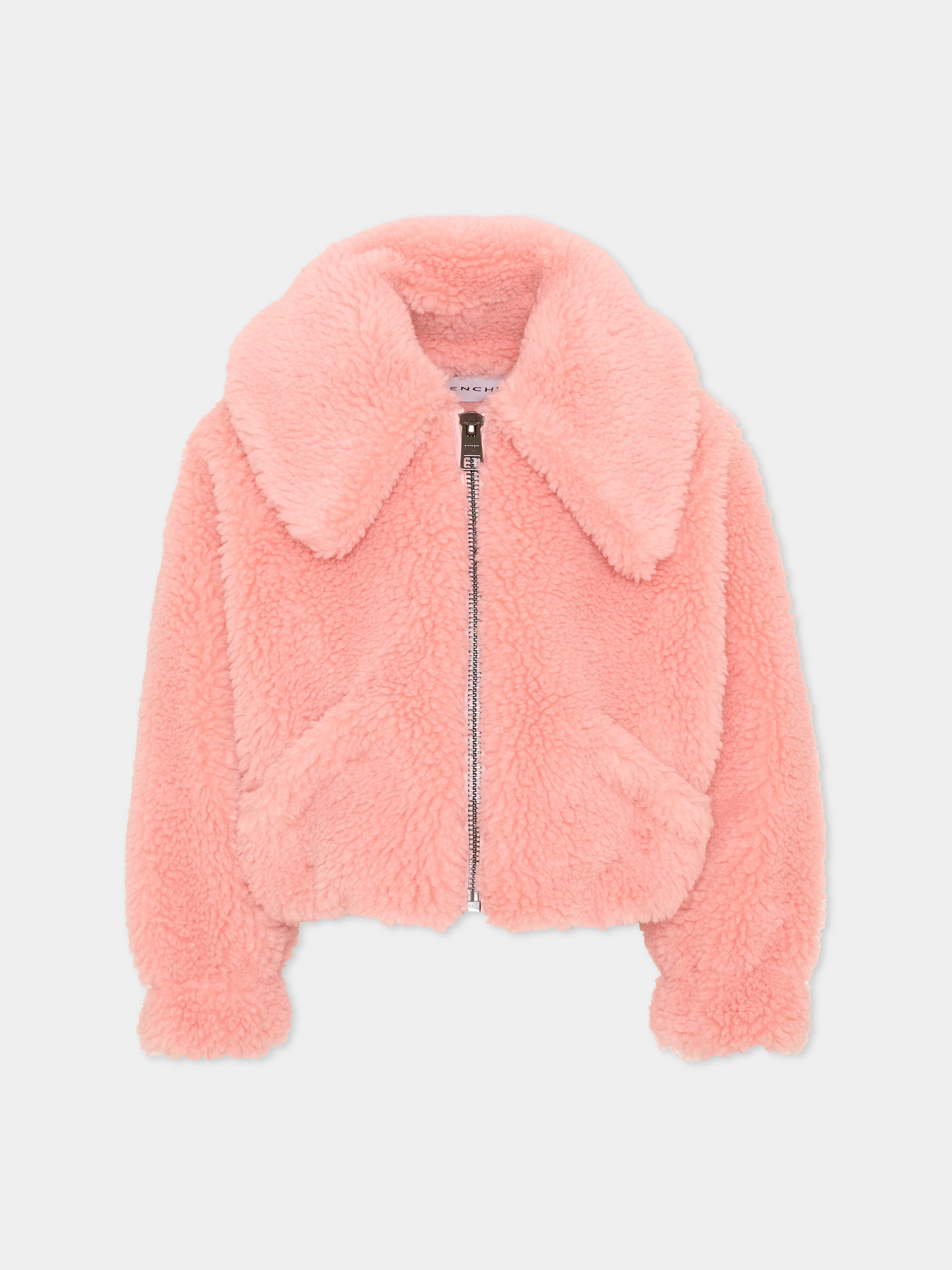 Ecopelliccia rosa per bambina con logo,Givenchy Kids,H31425 46G