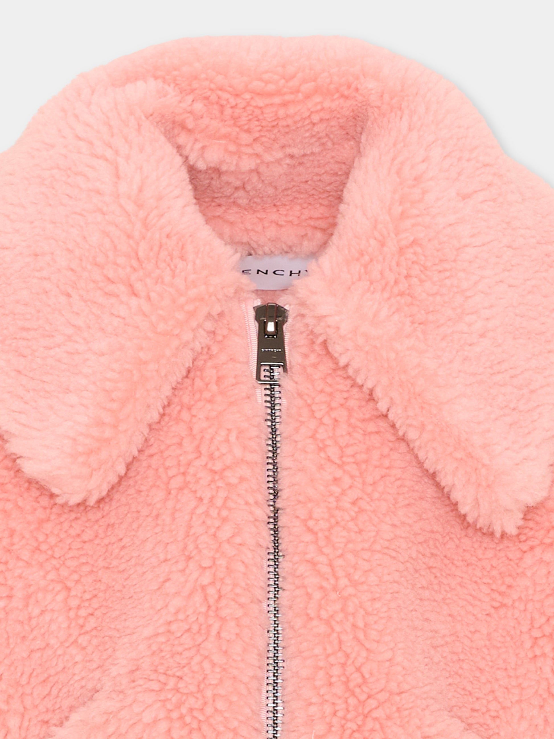 Ecopelliccia rosa per bambina con logo,Givenchy Kids,H31425 46G