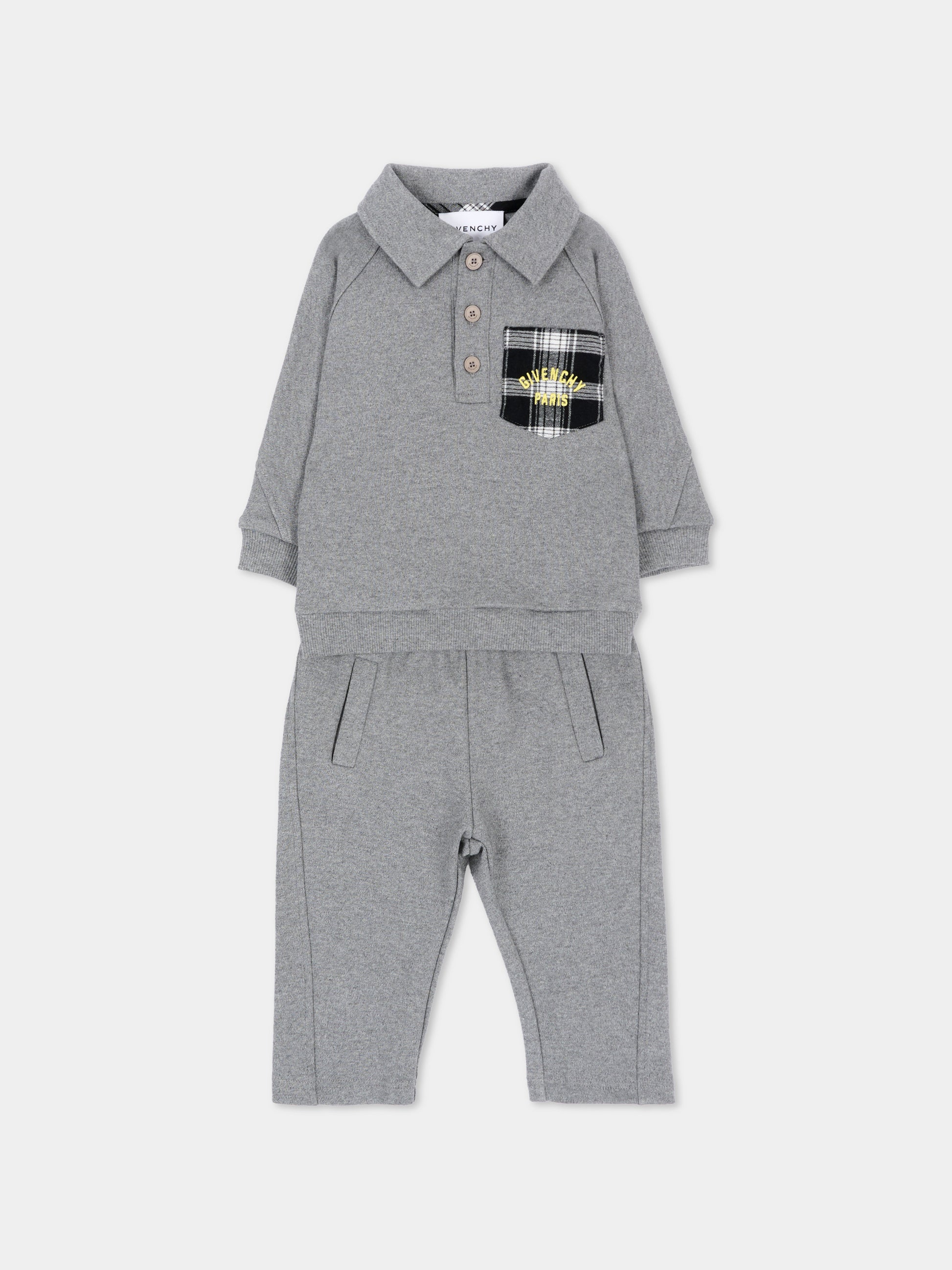 Completo sportivo lungo grigio melange per neonato,Givenchy Kids,H31454 A47
