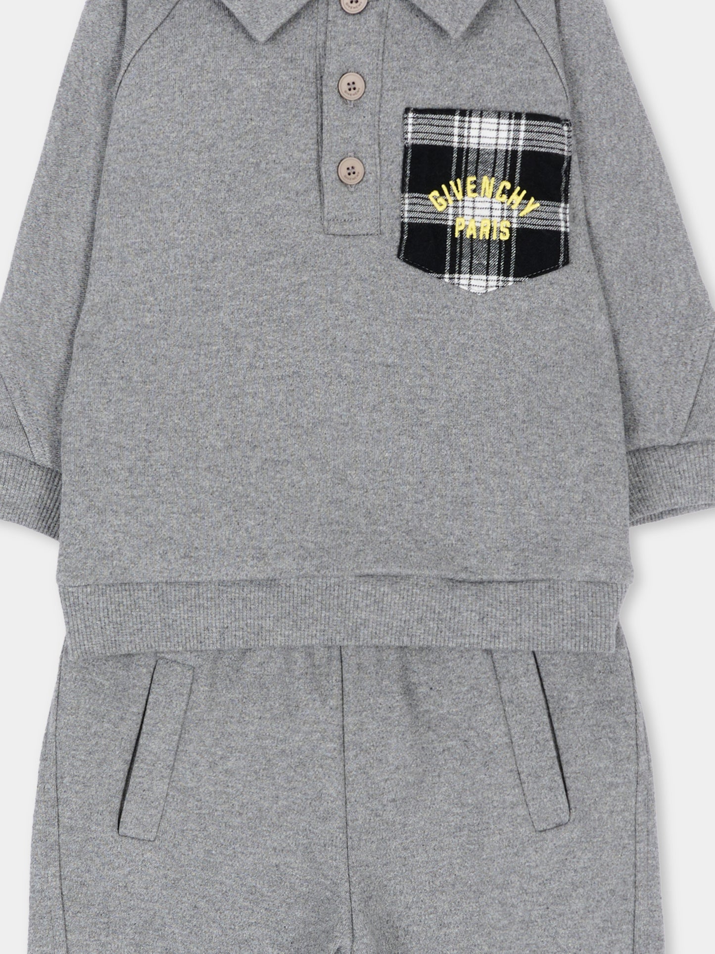 Completo sportivo lungo grigio melange per neonato,Givenchy Kids,H31454 A47