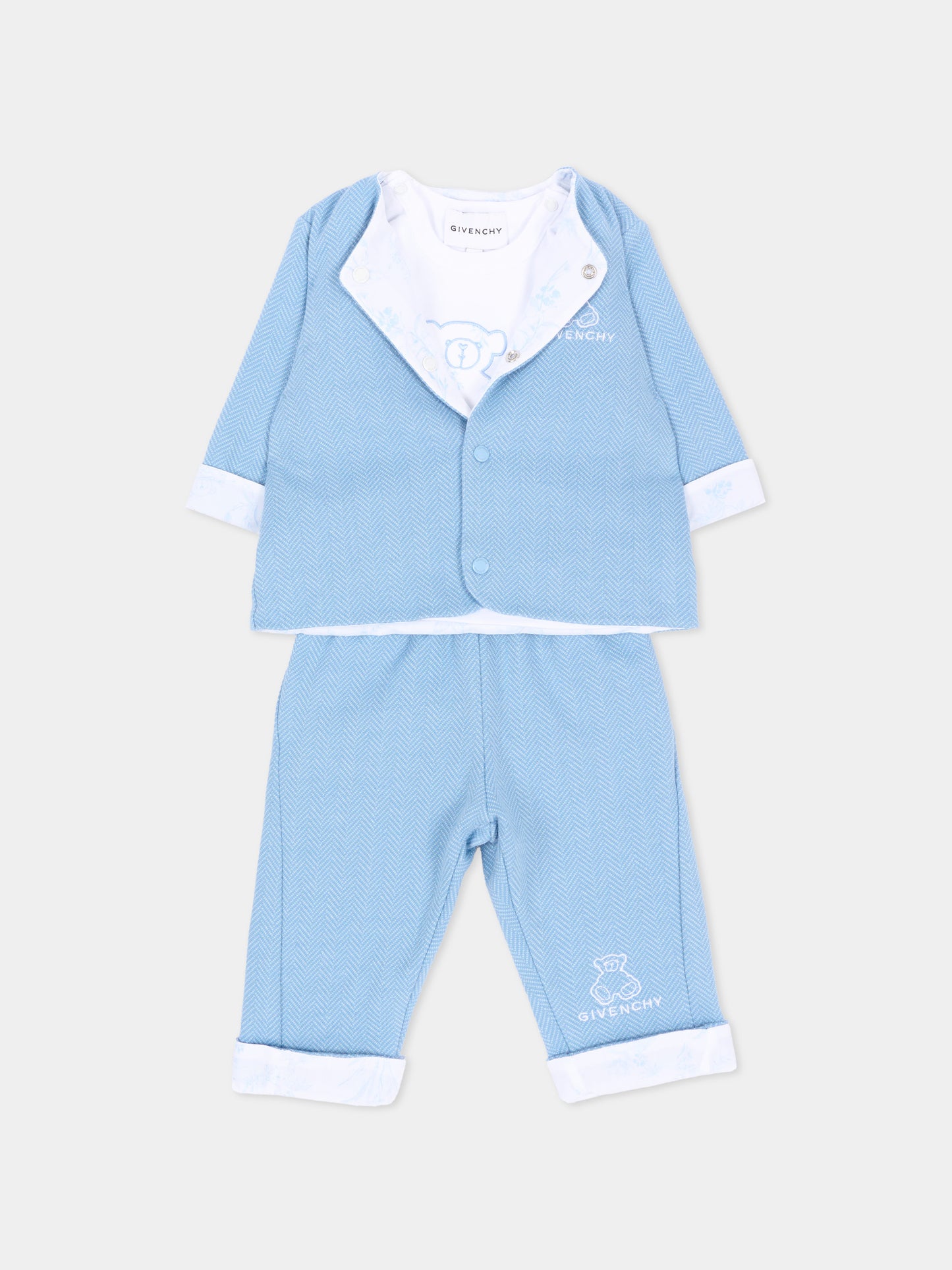 Completo nascita azzurro con ricamo,Givenchy Kids,H31537 783
