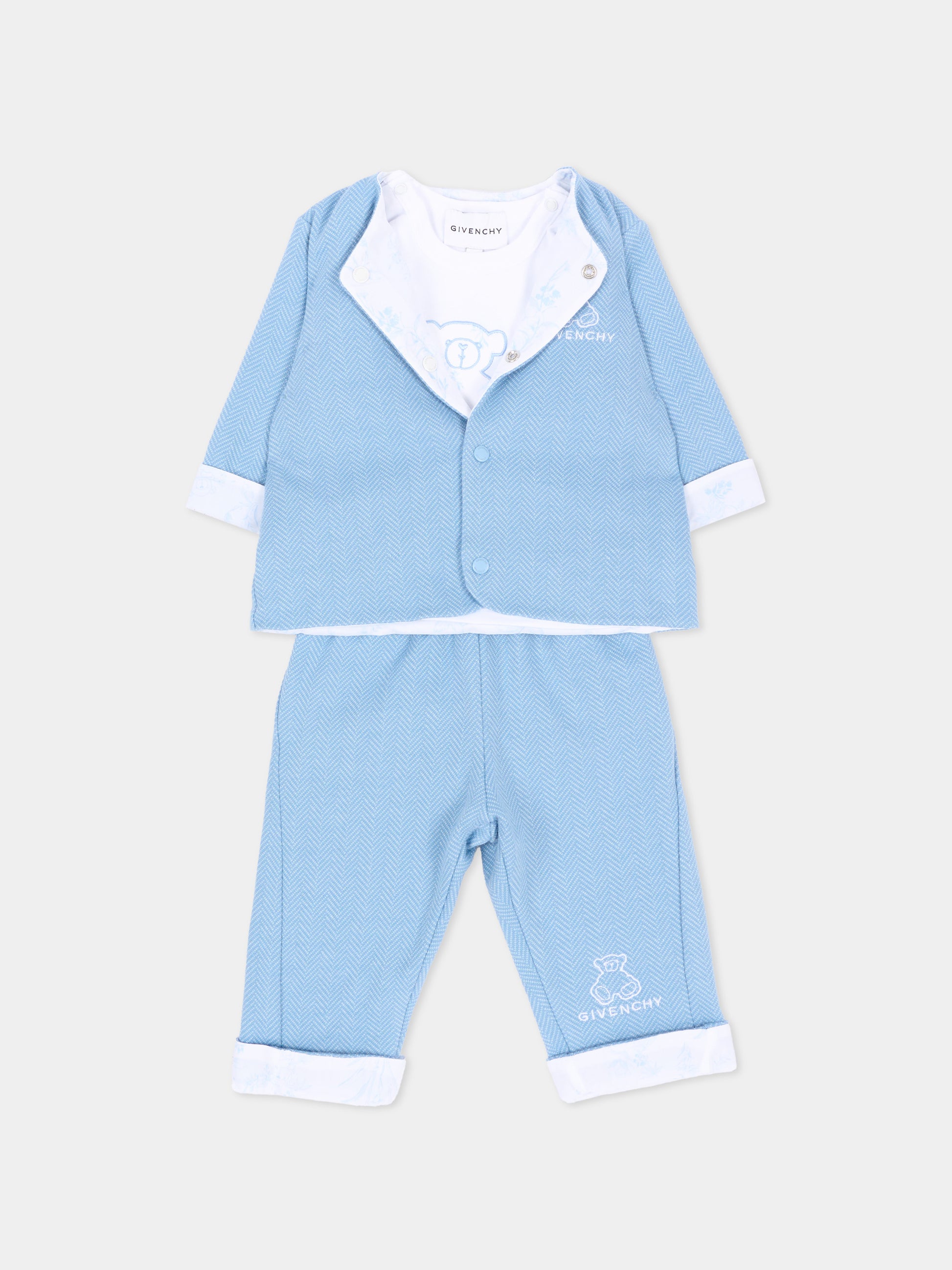 Completo nascita azzurro con ricamo,Givenchy Kids,H31537 783