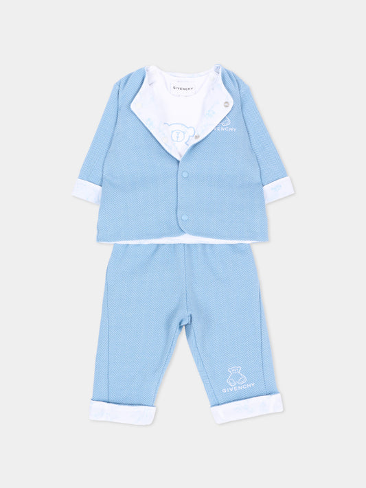 Completo nascita azzurro con ricamo,Givenchy Kids,H31537 783