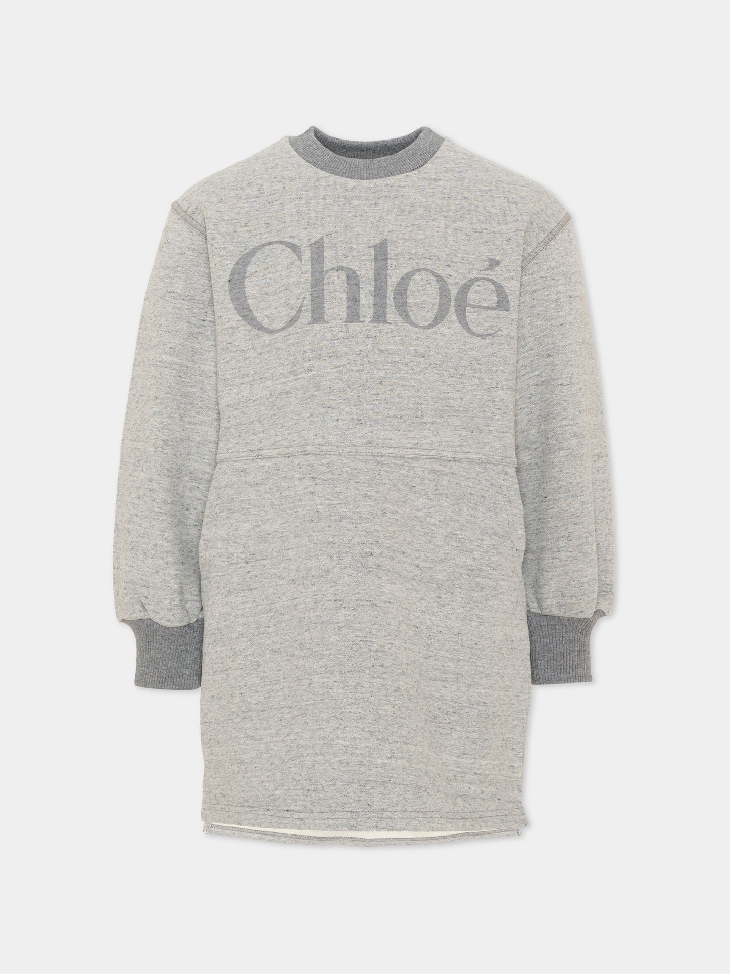 Vestito a manica lunga grigio con logo per bambina,Chloé Kids,C21244 M07