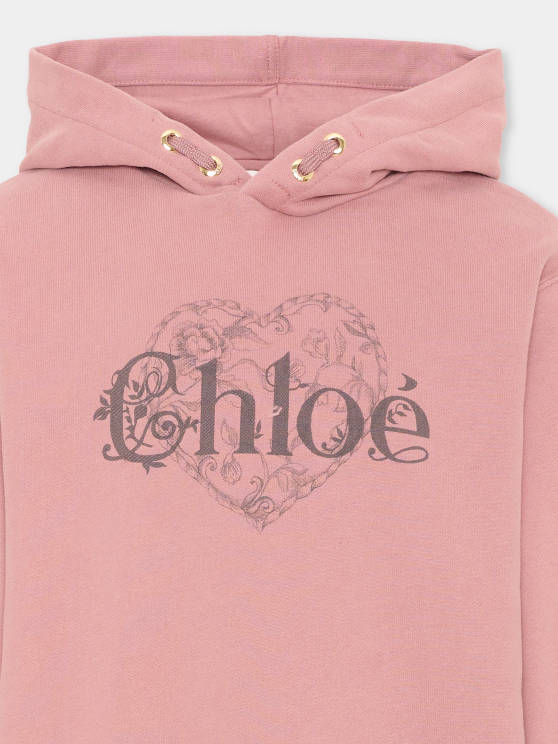 Vestito a manica lunga rosa con logo,Chloé Kids,C21245 48W