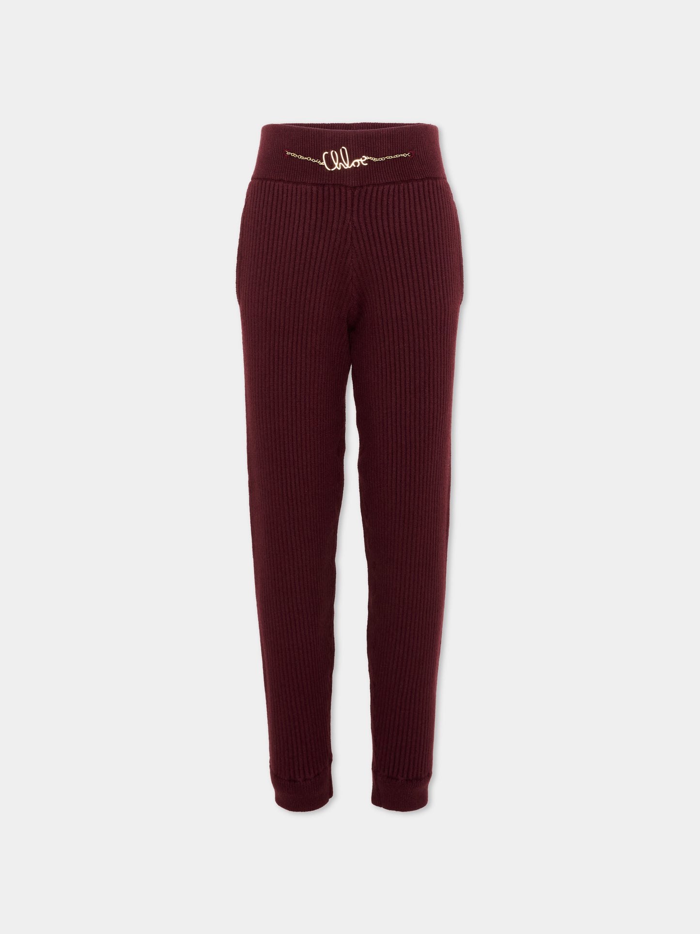 Pantalone bordeaux per bambina con logo,Chloé Kids,C21261 94E