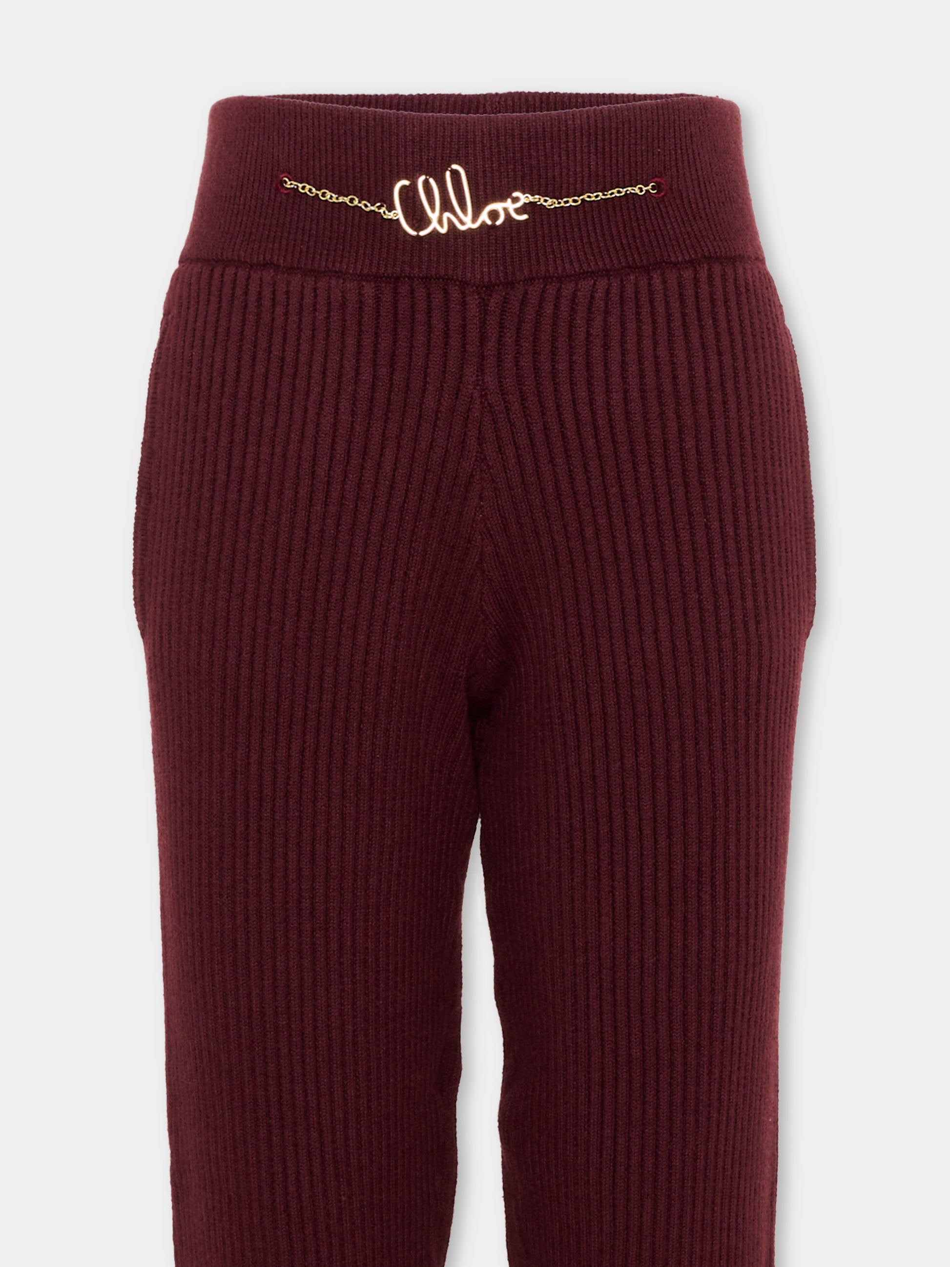 Pantalone bordeaux per bambina con logo,Chloé Kids,C21261 94E