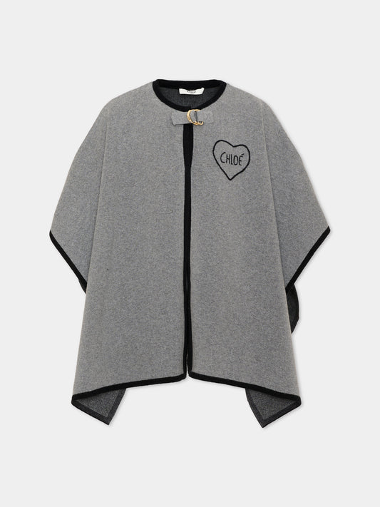 Cappa grigia per bambina in maglia con logo,Chloé Kids,C21272 A46