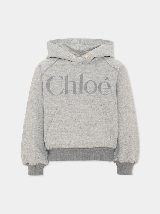 Felpa con cappuccio grigia con logo,Chloé Kids,C21284 M07