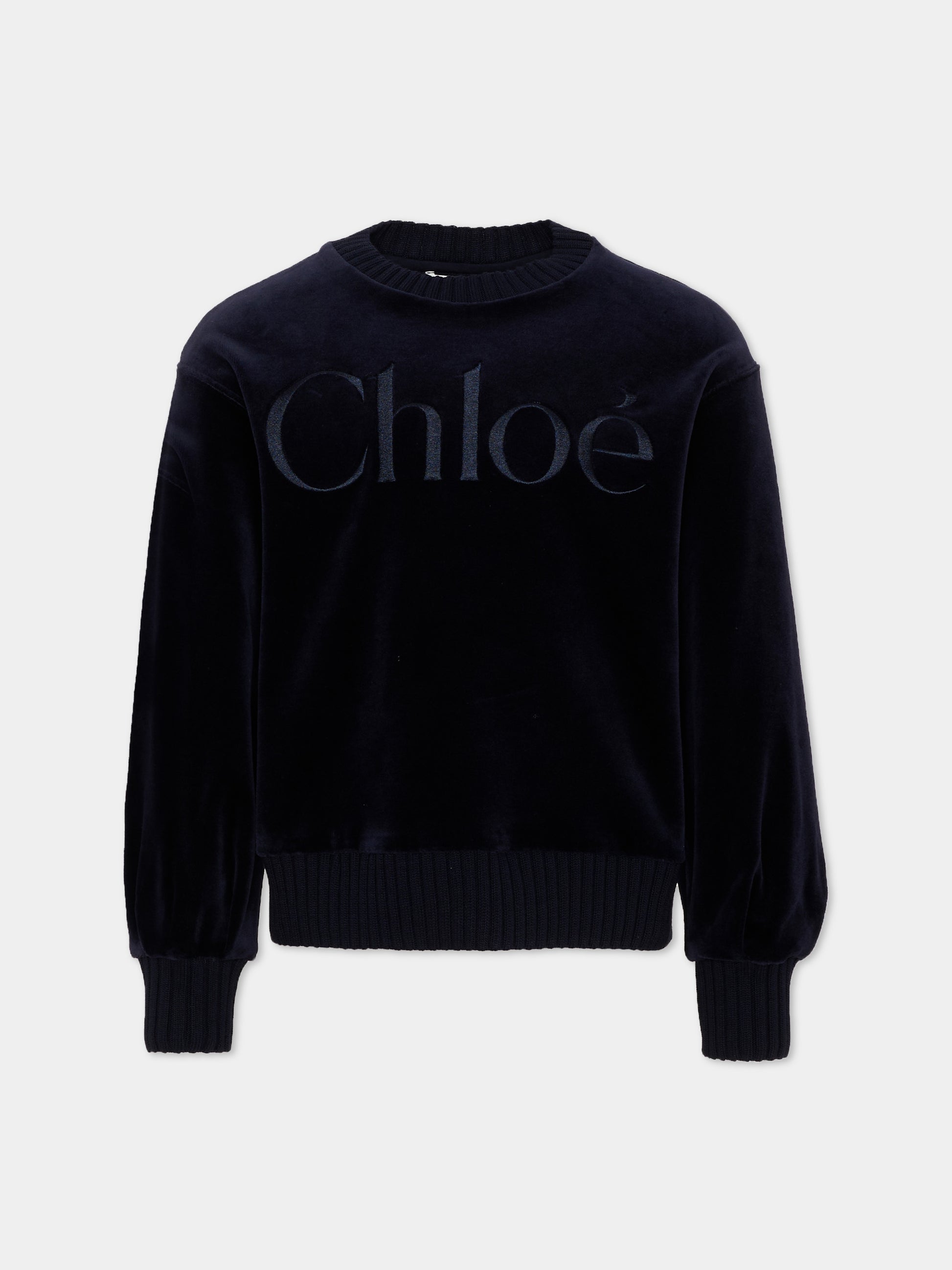 Felpa blu per bambina con logo,Chloé Kids,C21285 859