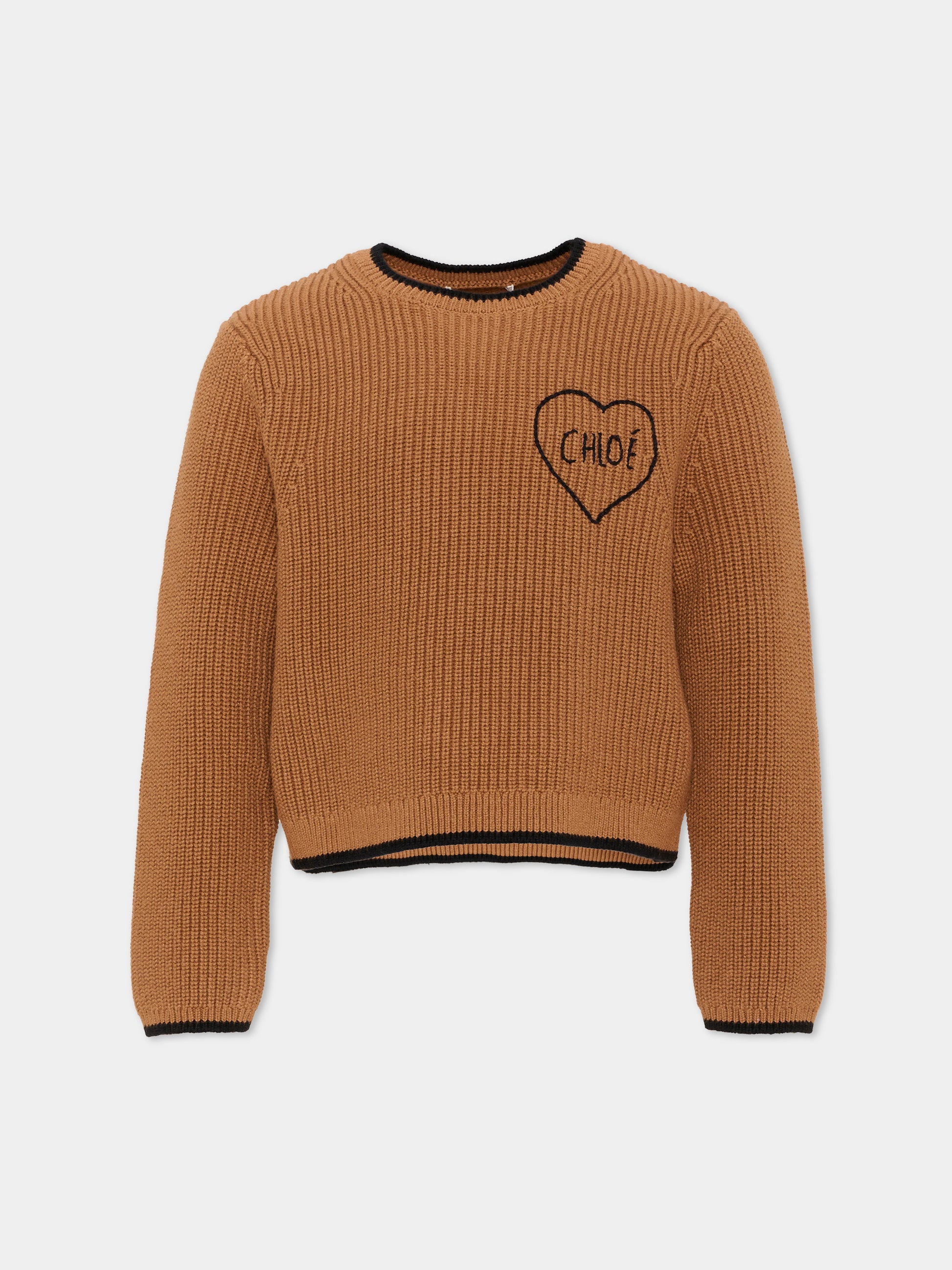 Maglione marrone per bambina con logo,Chloé Kids,C21290 31F
