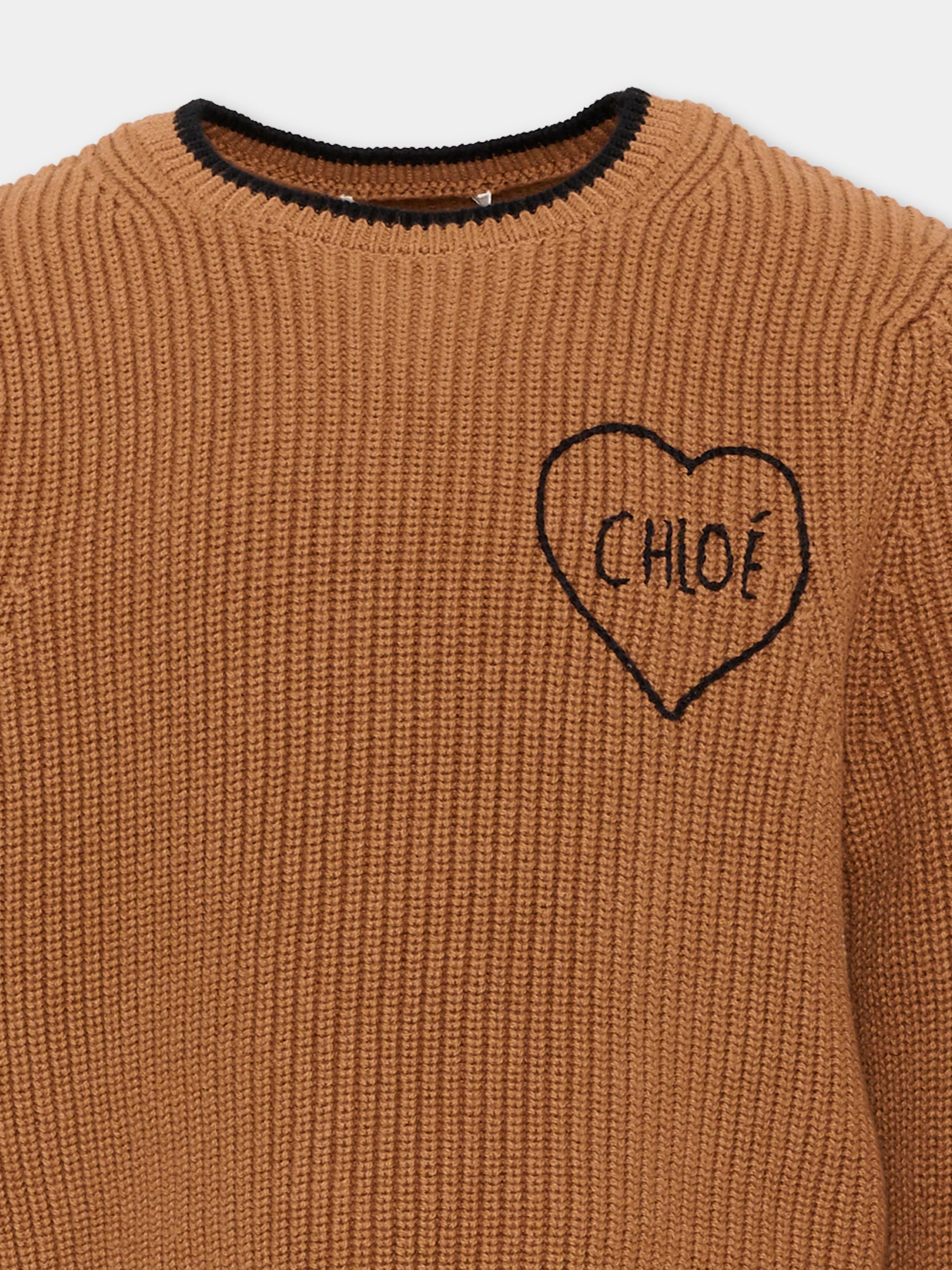 Maglione marrone per bambina con logo,Chloé Kids,C21290 31F