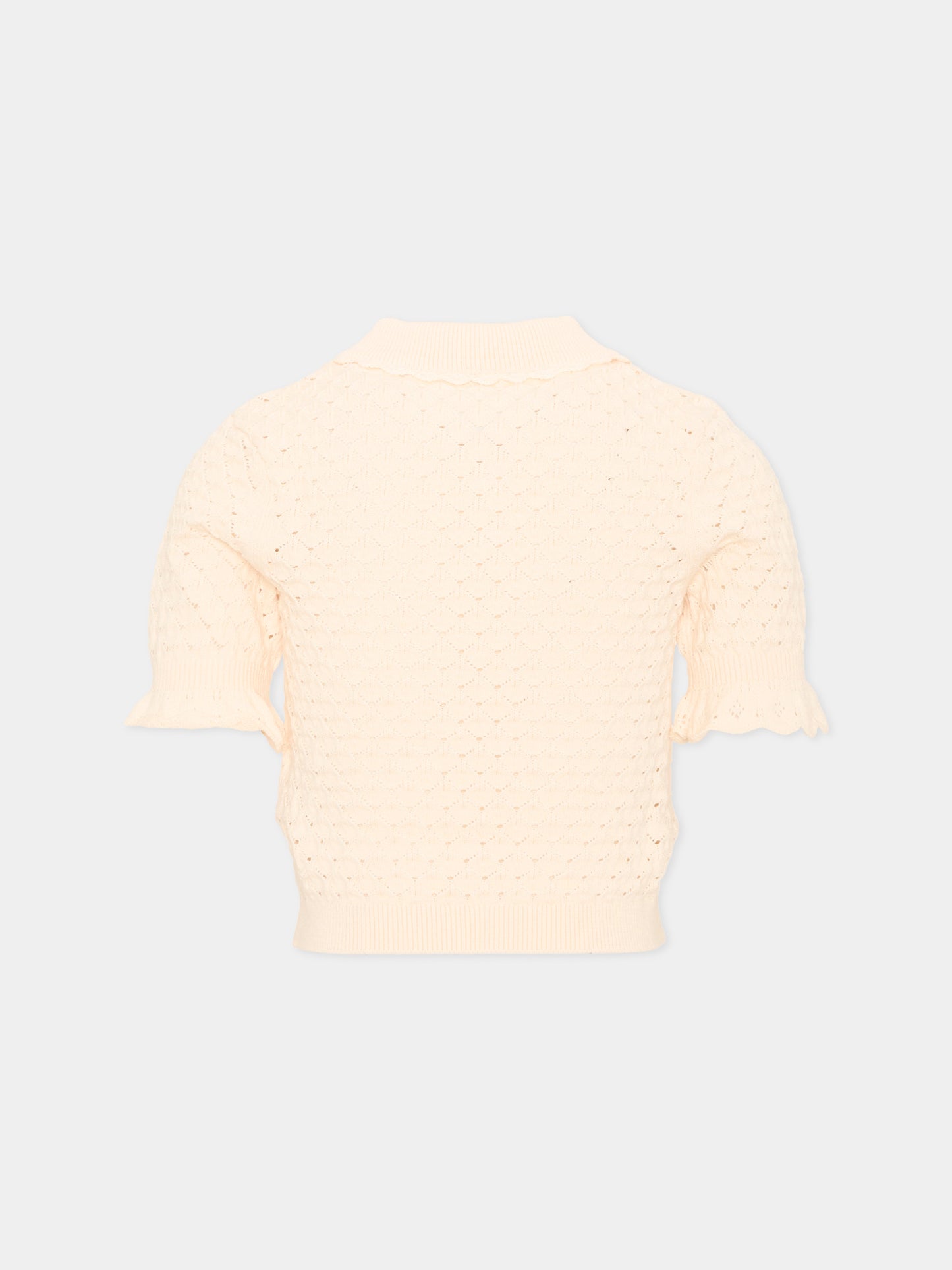 Polo a manica corta avorio traforata in maglia per bambina,Chloé Kids,C21296 148