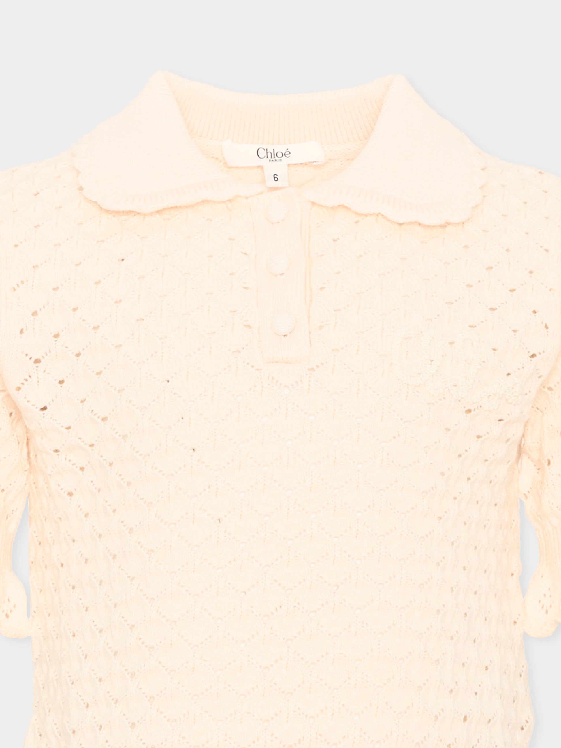 Polo a manica corta avorio traforata in maglia per bambina,Chloé Kids,C21296 148