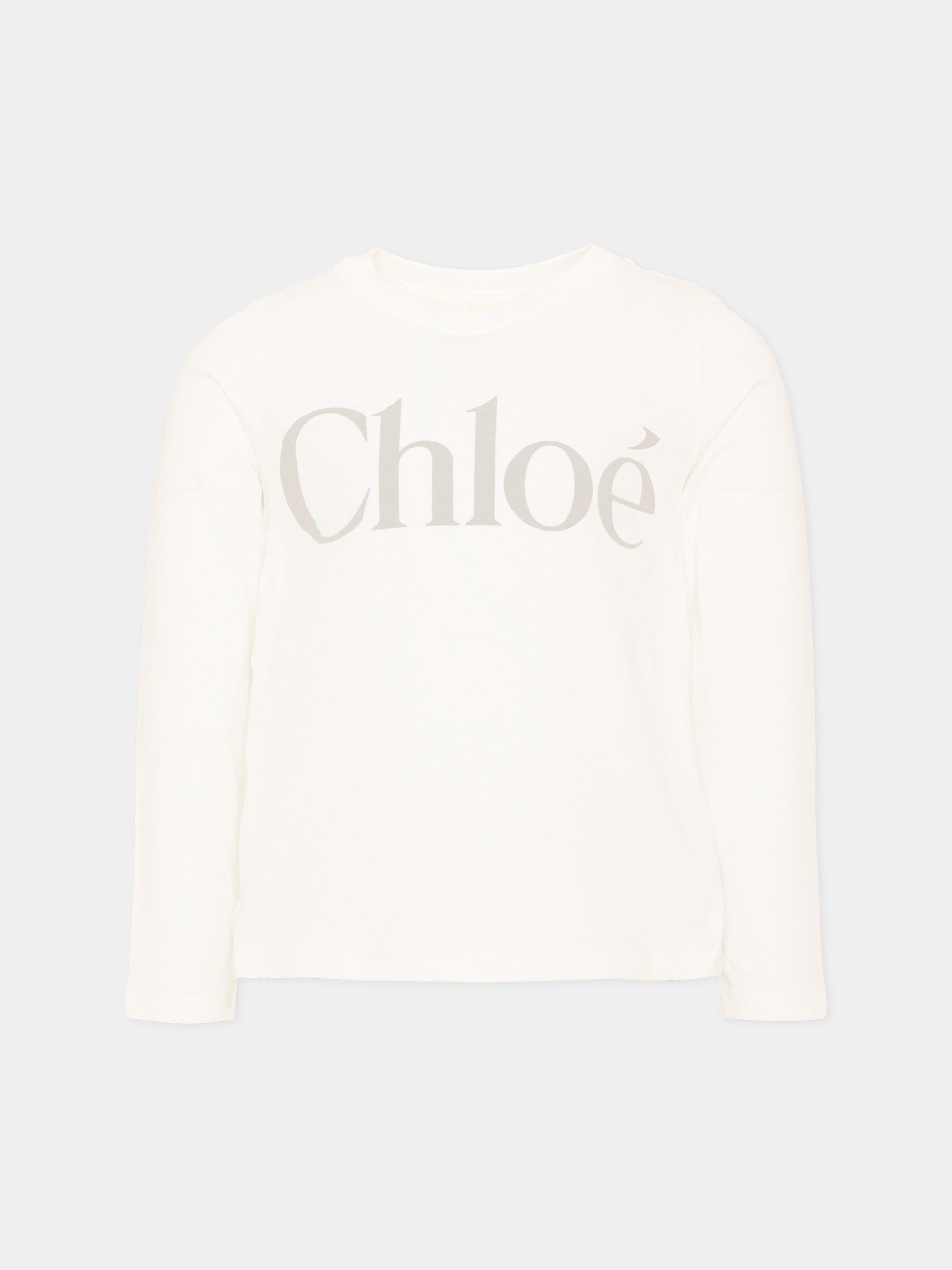 T-Shirt avorio per bambina con logo,Chloé Kids,C21299 117