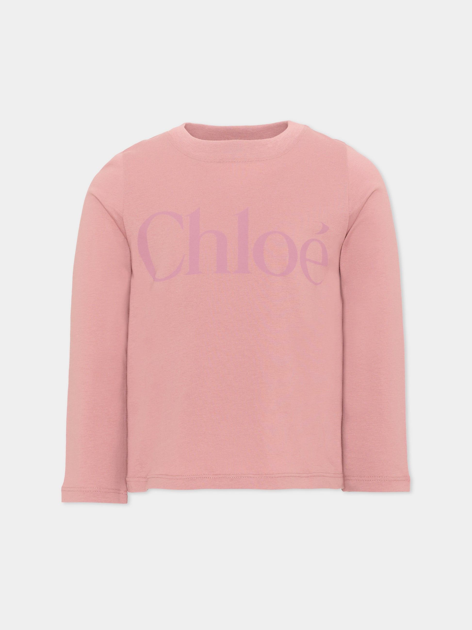 T-Shirt rosa per bambina con logo,Chloé Kids,C21299 48W