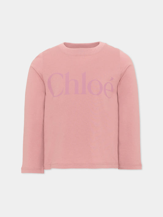 T-Shirt rosa per bambina con logo,Chloé Kids,C21299 48W