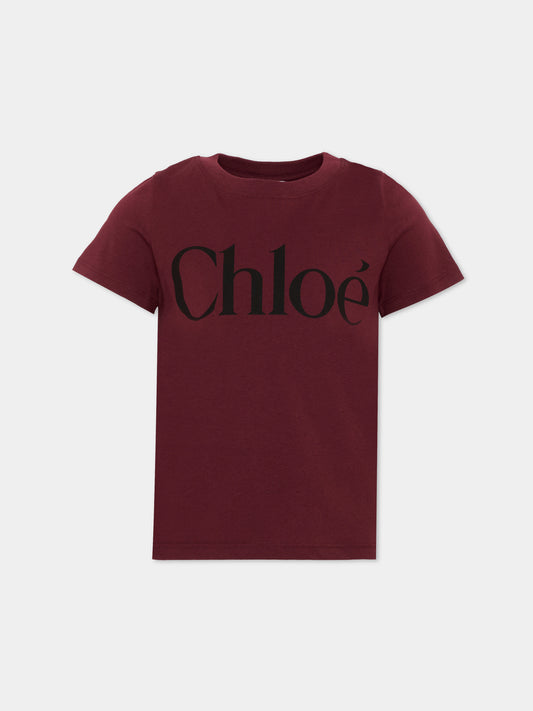 T-shirt bordeaux per bambina con logo,Chloé Kids,C21301 94E