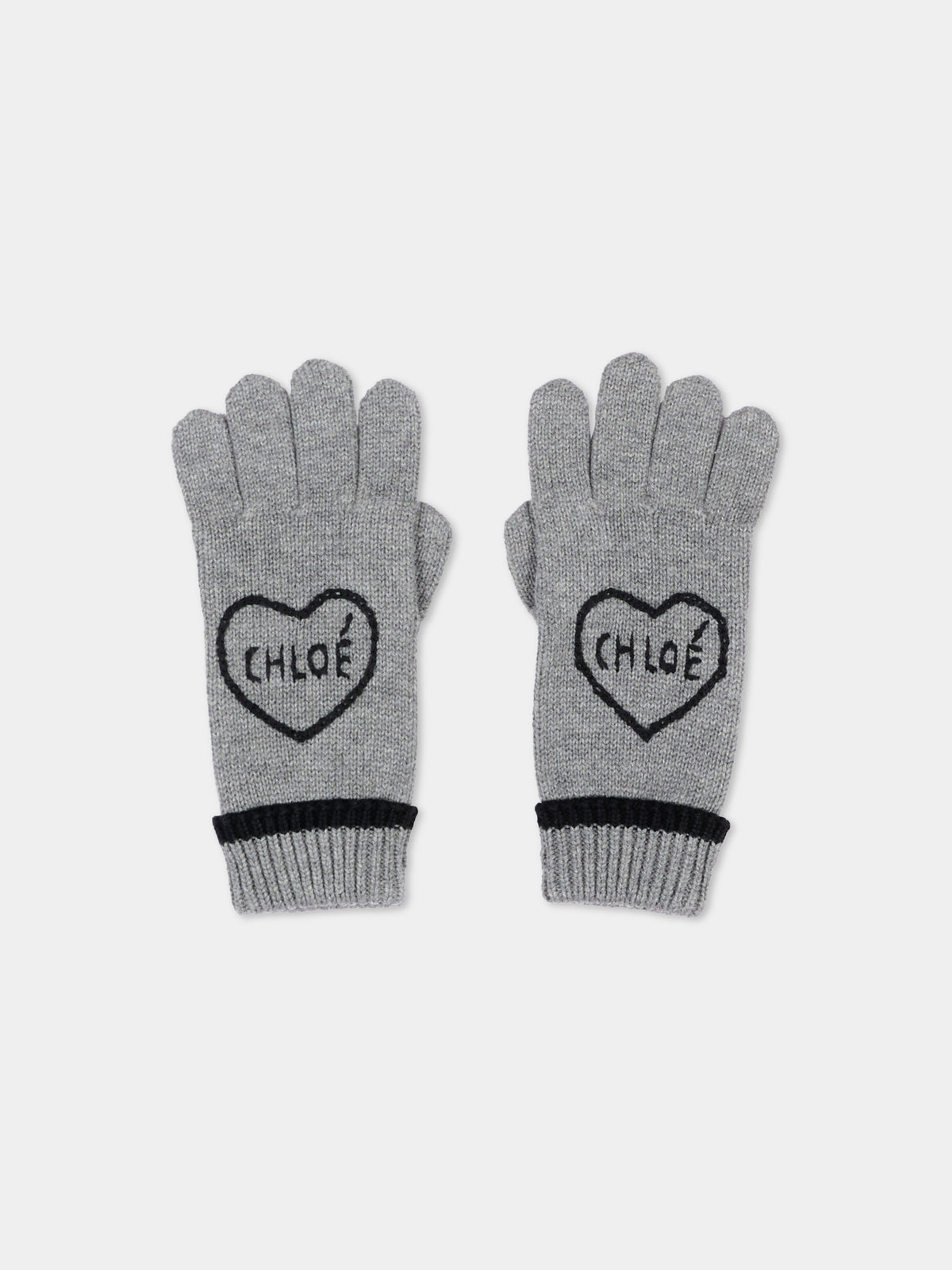 Guanto grigio per bambina con cuore,Chloé Kids,C21315 A46
