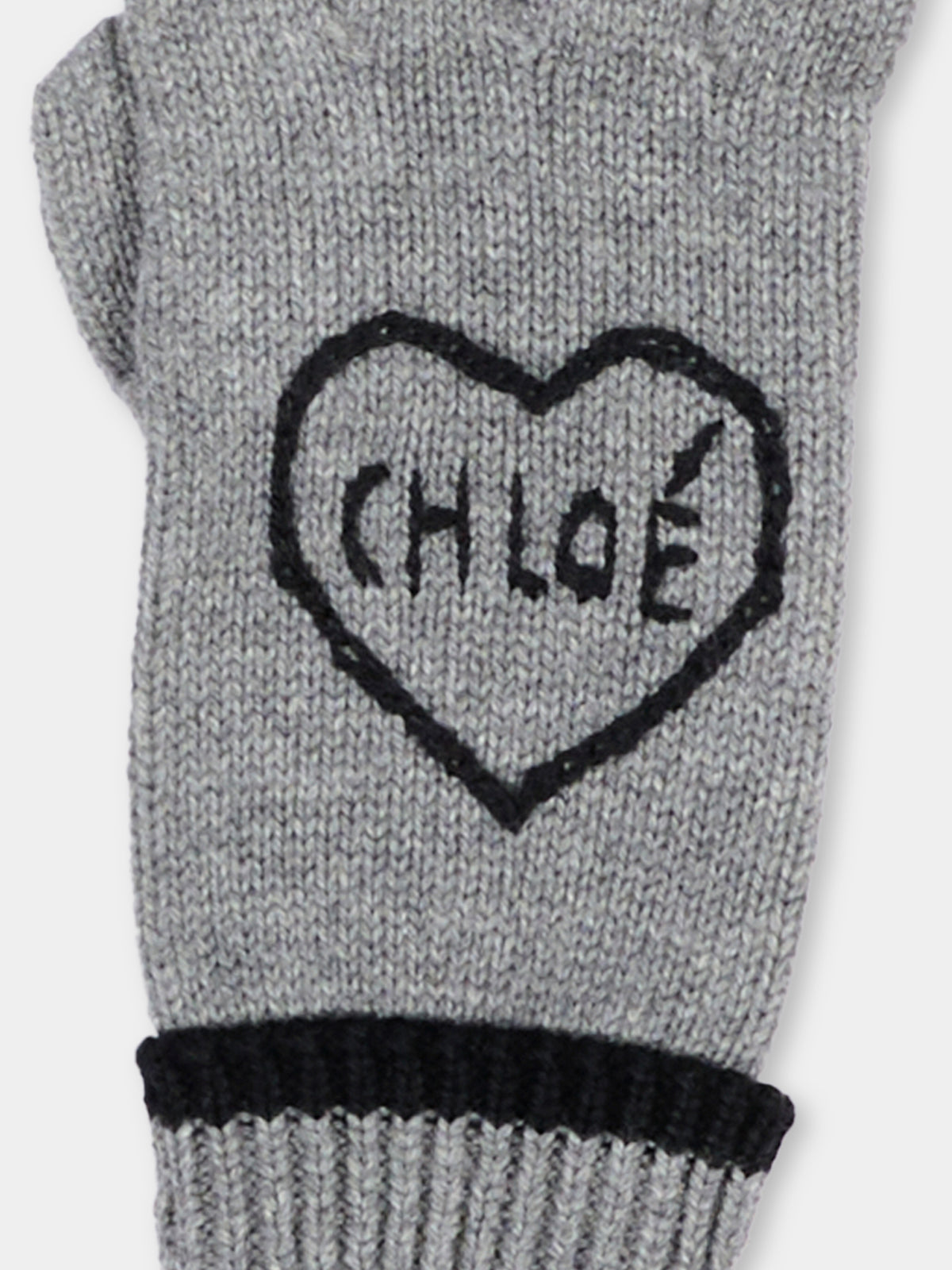 Guanto grigio per bambina con cuore,Chloé Kids,C21315 A46