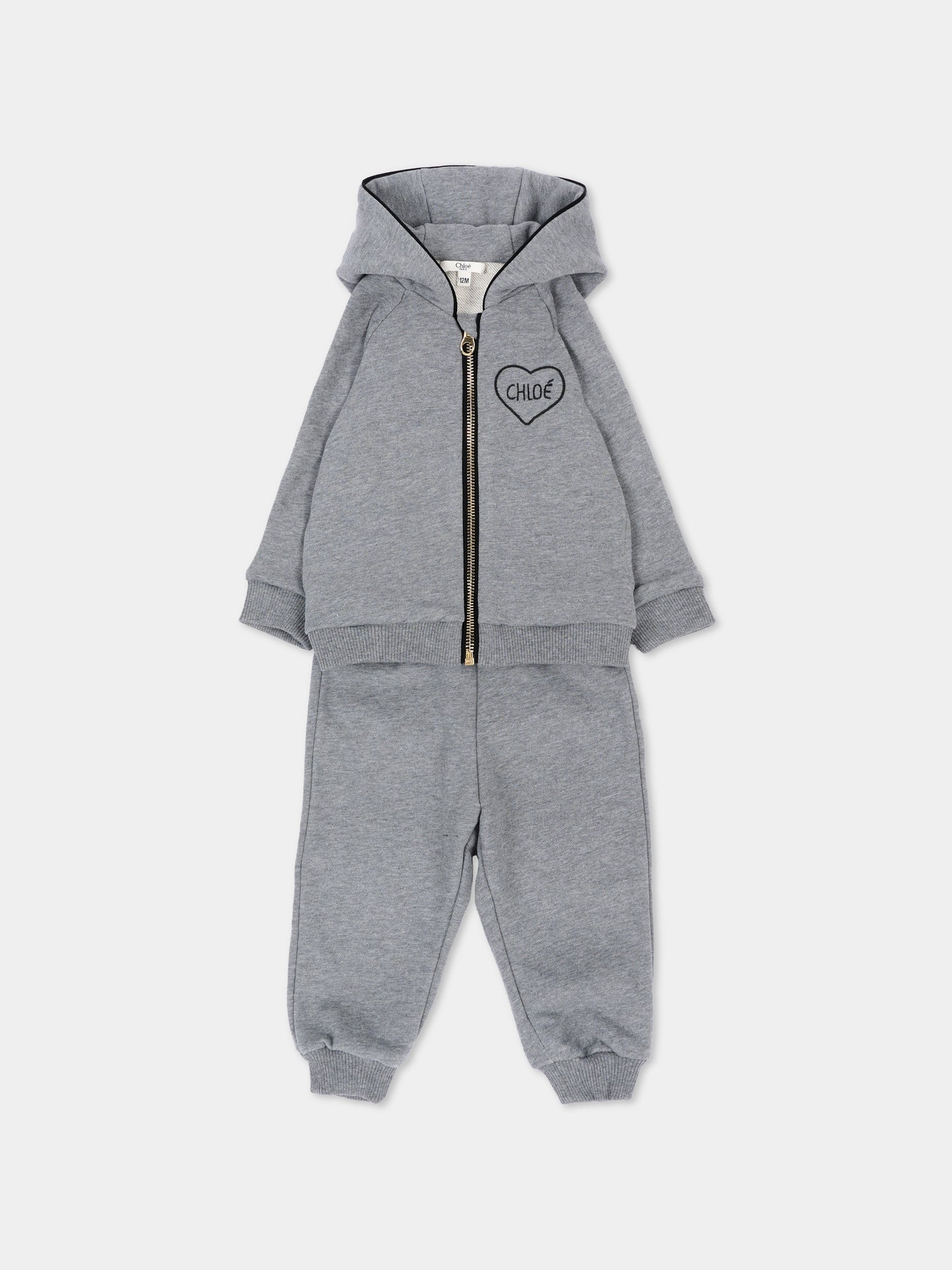 Completo sportivo lungo grigio per neonata,Chloé Kids,C21347 A46