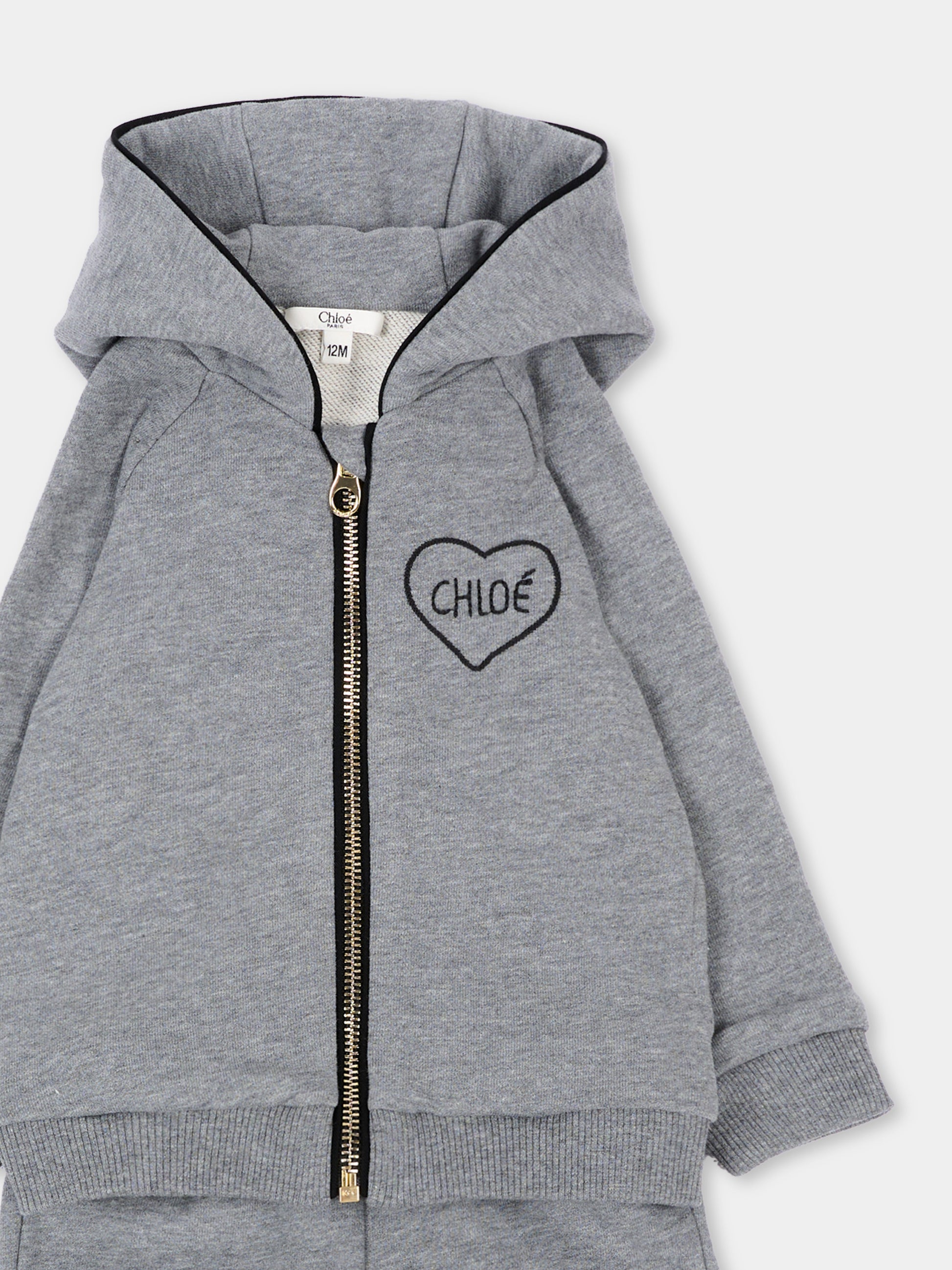 Completo sportivo lungo grigio per neonata,Chloé Kids,C21347 A46