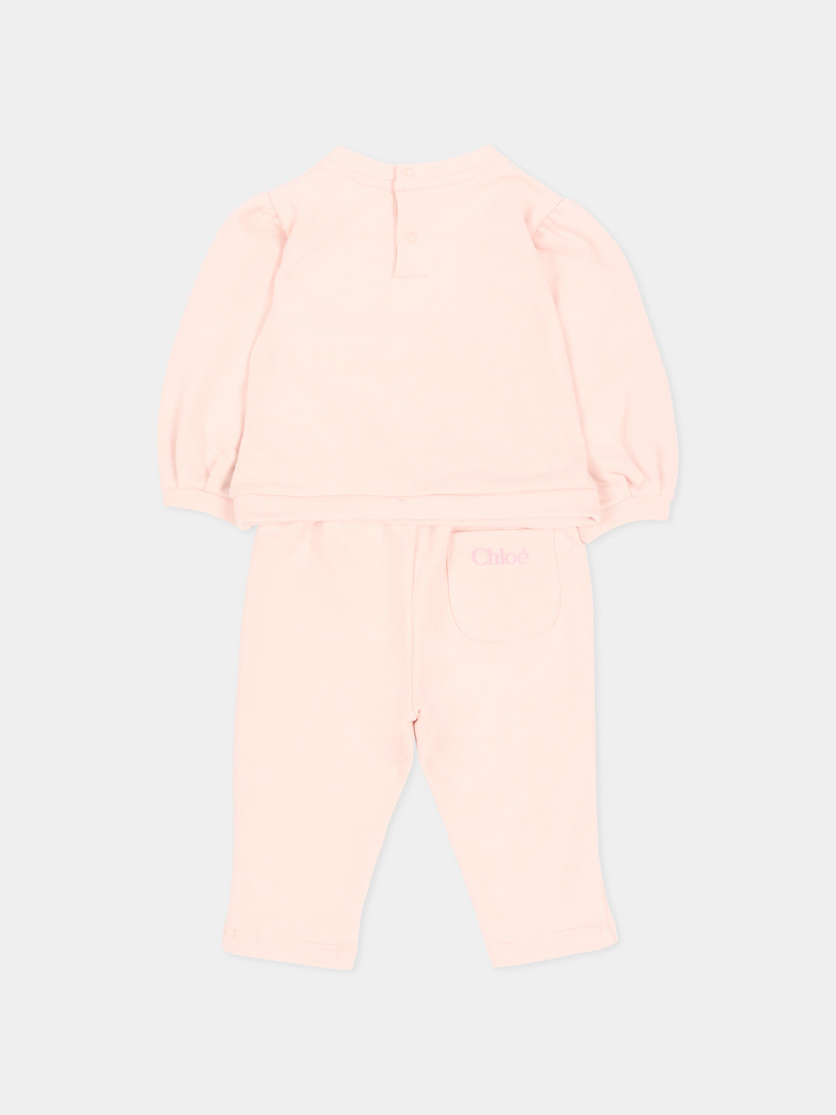 Completo sportivo lungo rosa per neonata,Chloé Kids,C21348 46J