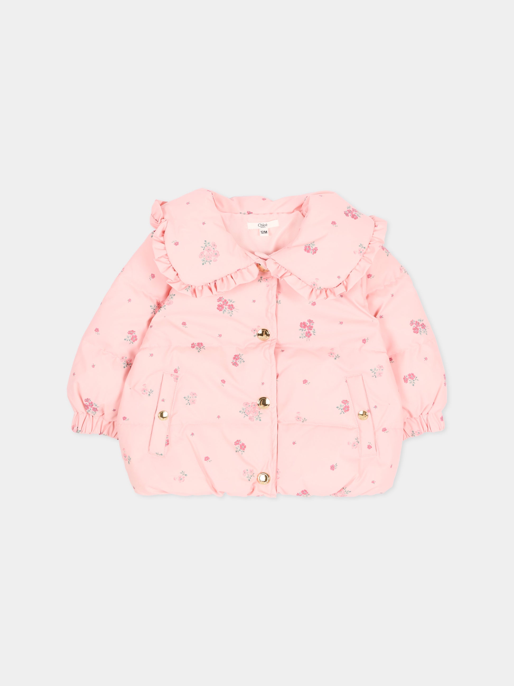 Piumino rosa per neonata floreale,Chloé Kids,C21358 461