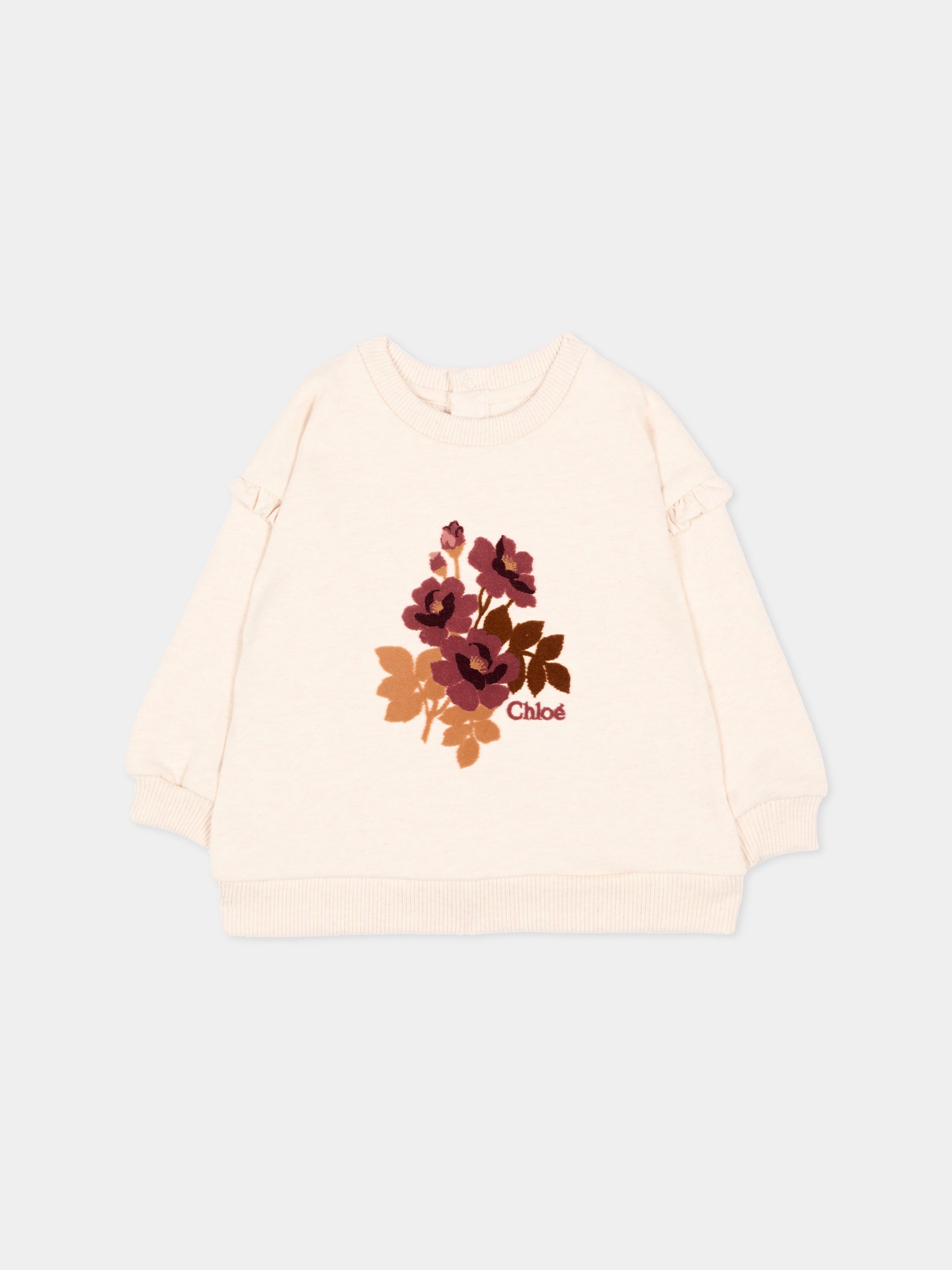 Felpa beige per neonata con fiori,Chloé Kids,C21359 B39
