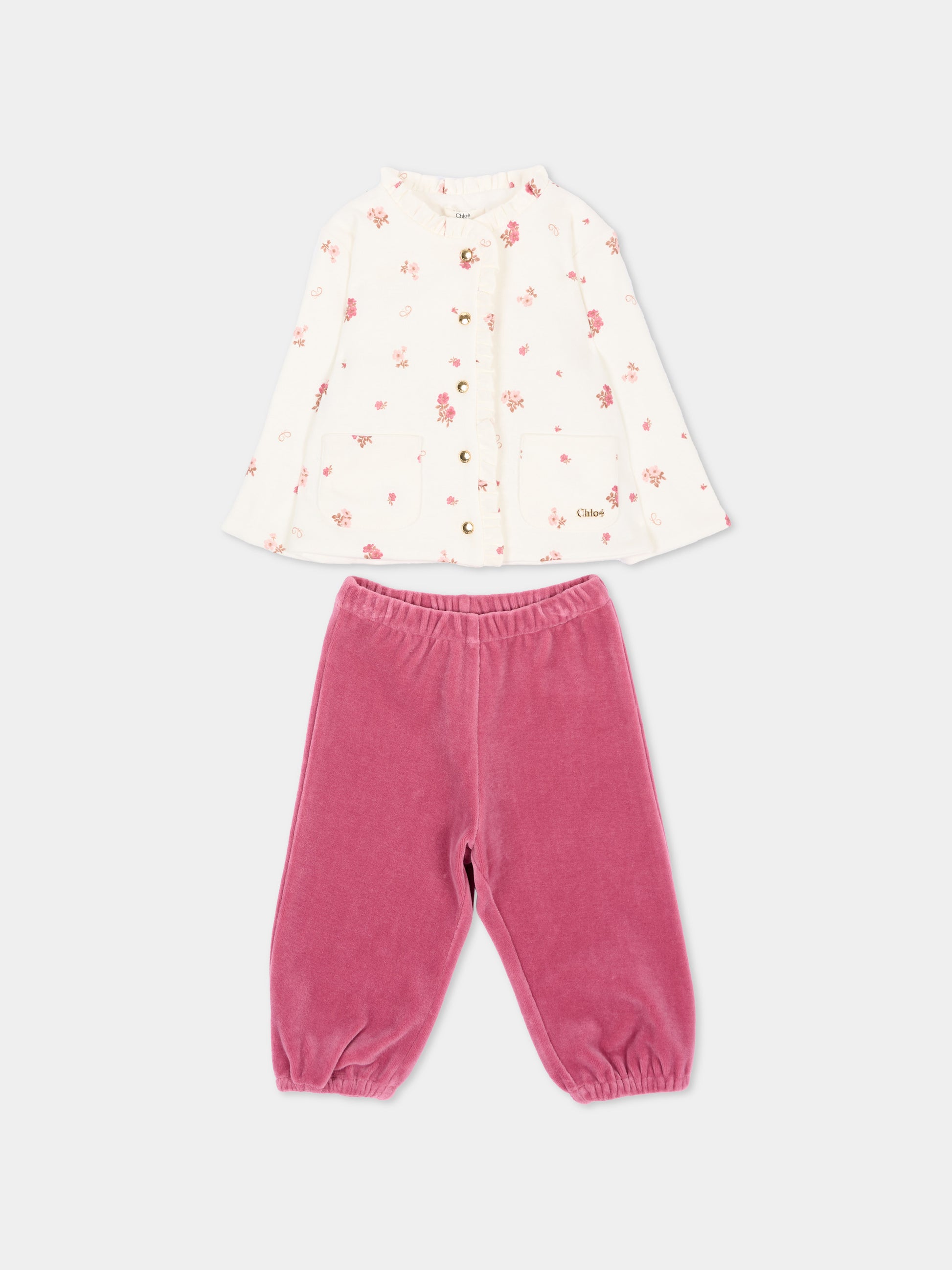 Completo sportivo lungo per neonata floreale,Chloé Kids,C21378 117
