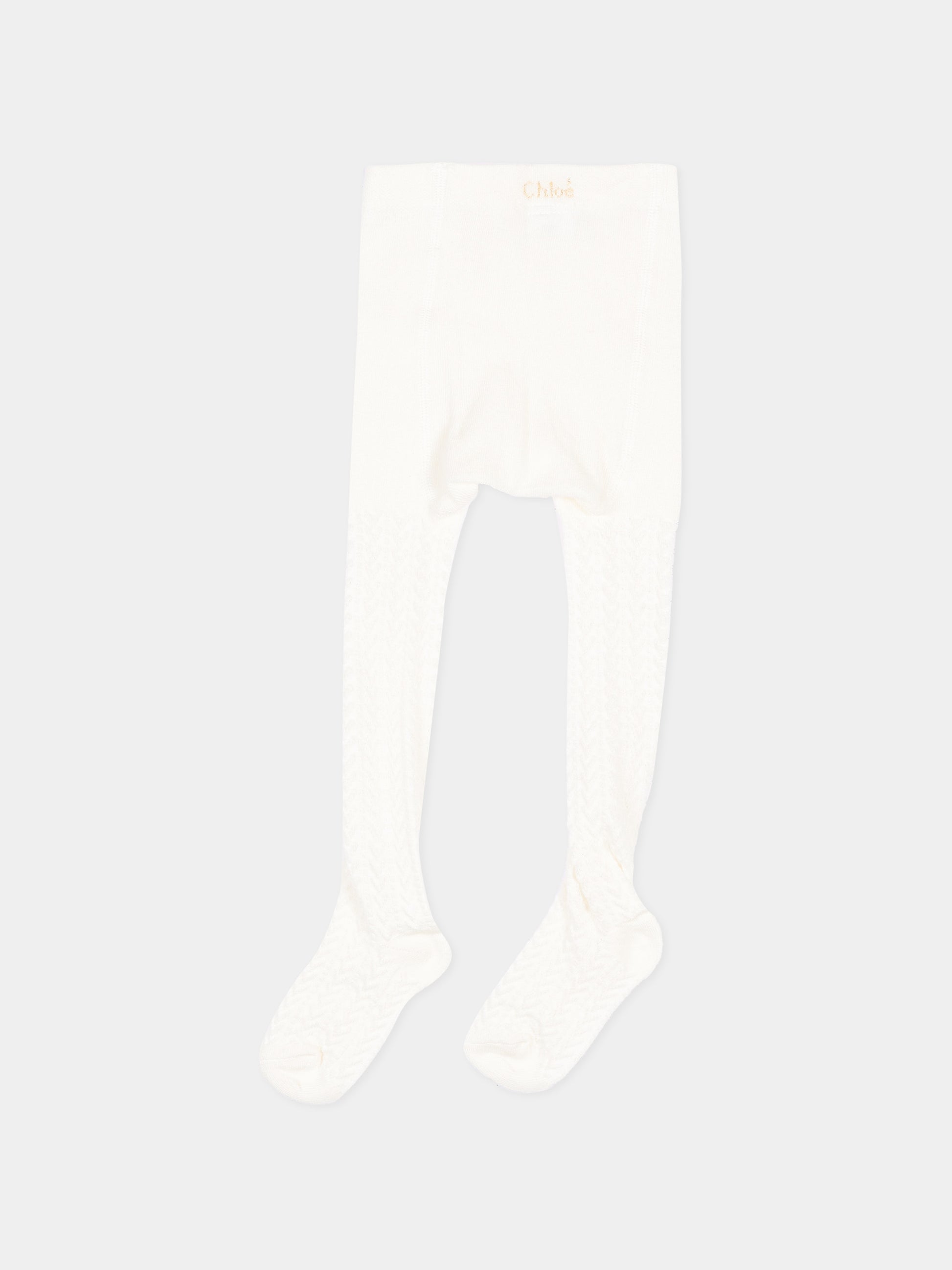 Collant avorio per neonata a trecce con logo,Chloé Kids,C21401 148