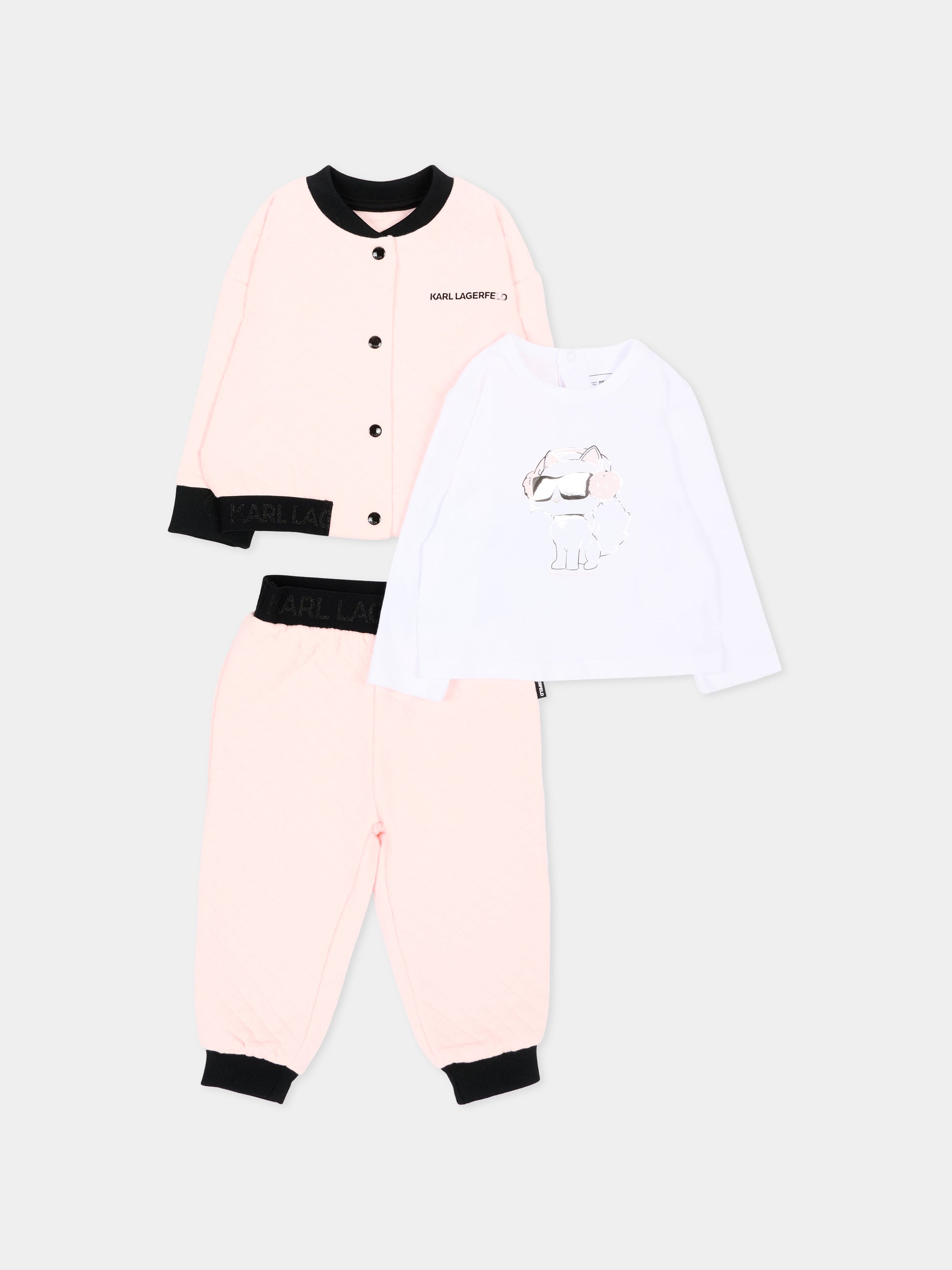 Completo sportivo rosa per neonata con  Choupette,Karl Lagerfeld Kids,Z31278 46M