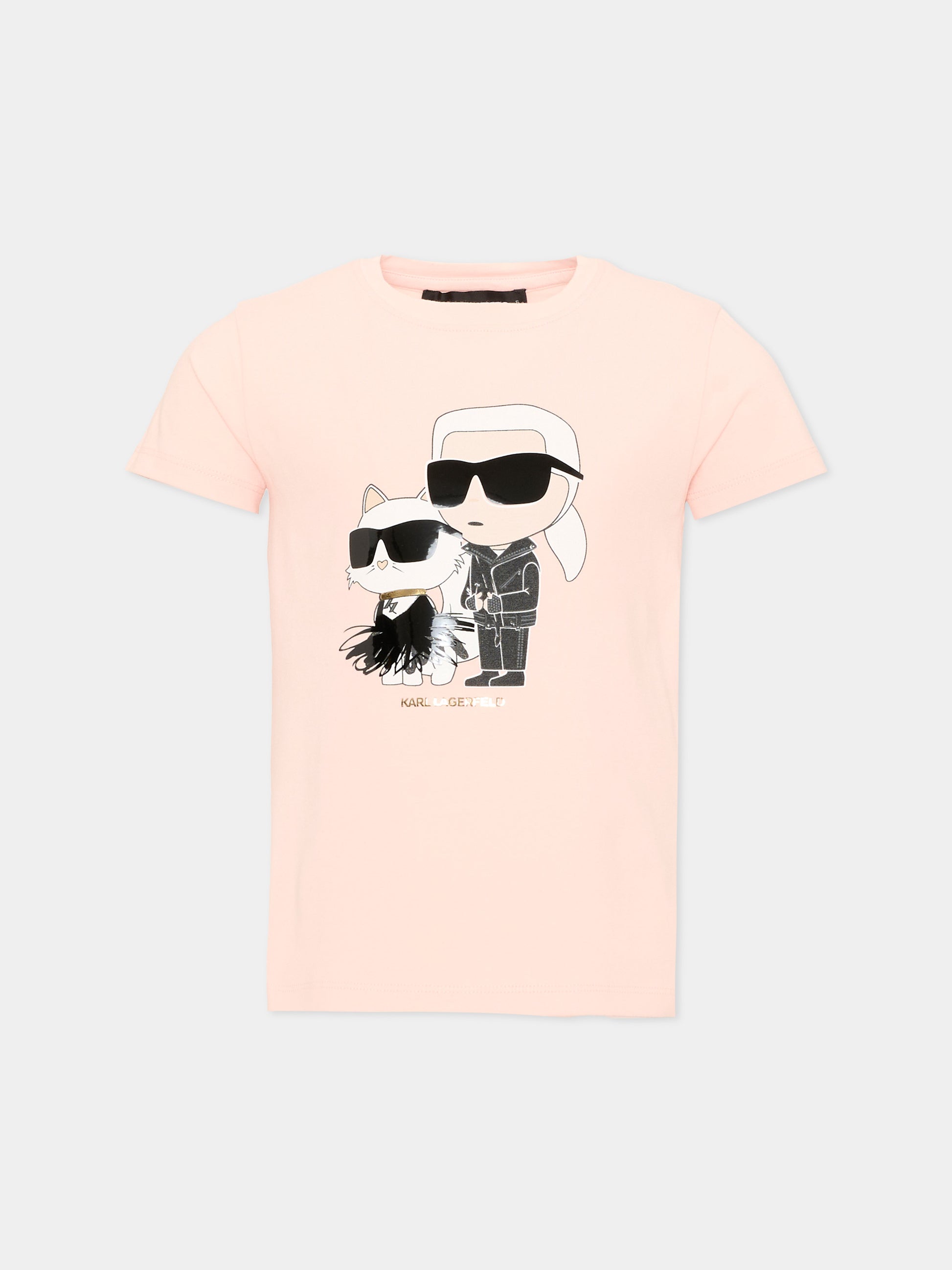 T-shirt rosa per bambina con stampa,Karl Lagerfeld Kids,Z31308 471
