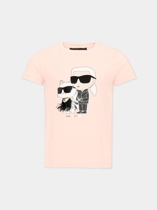 T-shirt rosa per bambina con stampa,Karl Lagerfeld Kids,Z31308 471