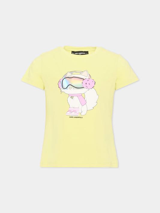 T-shirt gialla per bambina con stampa,Karl Lagerfeld Kids,Z31309 532