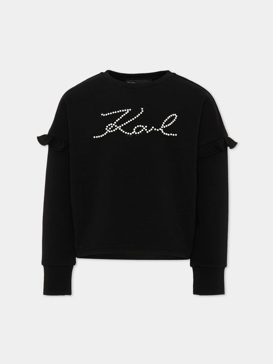 Felpa nera per bambina con logo,Karl Lagerfeld Kids,Z31319 09B