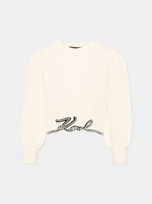 Maglione avorio per bambina con logo,Karl Lagerfeld Kids,Z31324 182